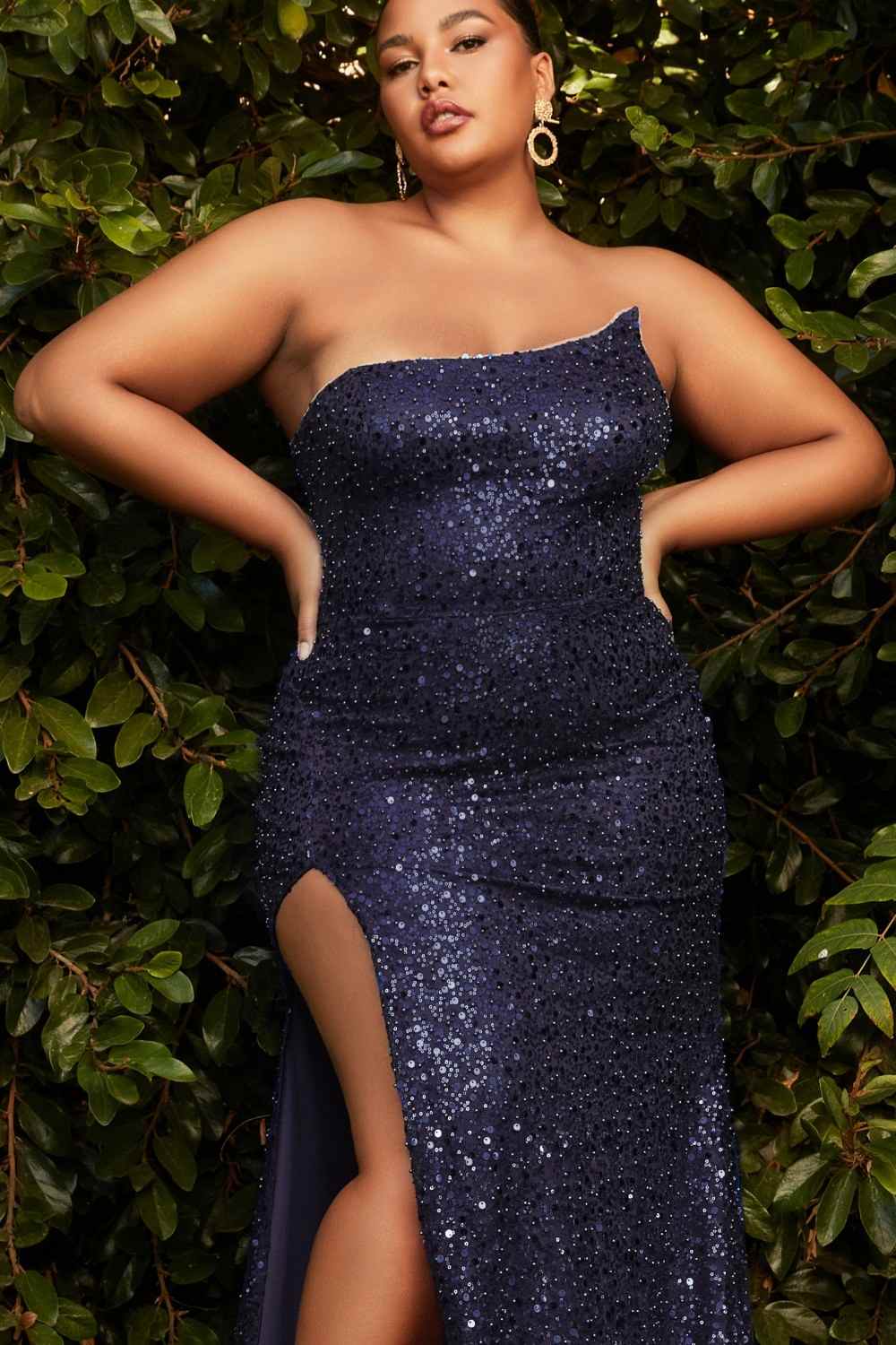 Cinderella Divine CH165 Long Strapless Asymmetrical Fitted Sequin Gown