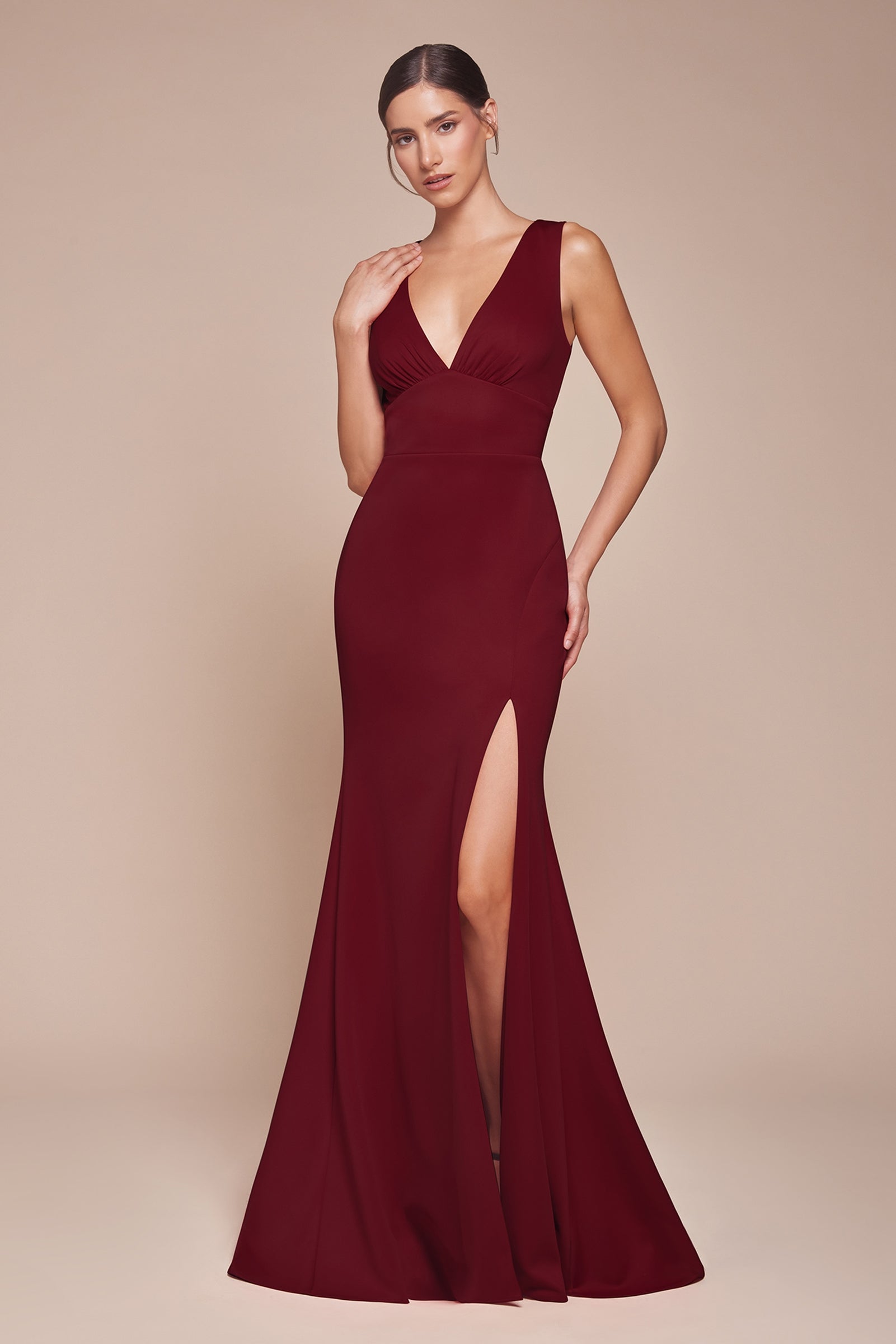 Ladivine CH395 Long Sleeveless V-Neckline Chiffon Dress
