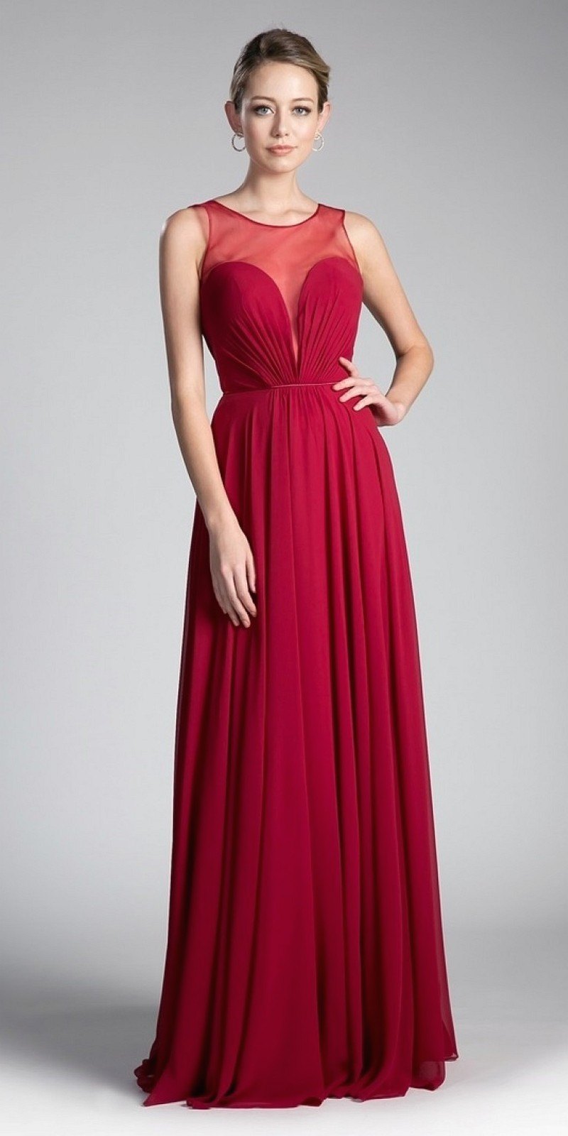 Cinderella Divine CJ251 Long A-Line Chiffon Dress Illusion Neckline