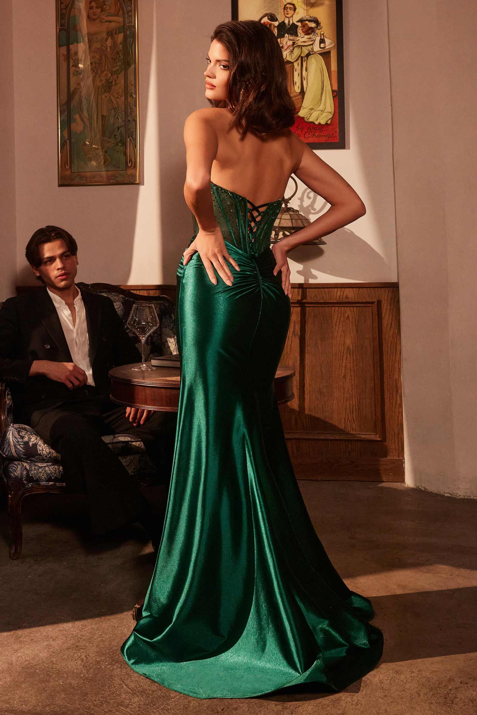 Ladivine CM378 Dress Strapless Satin Corset Prom Gown