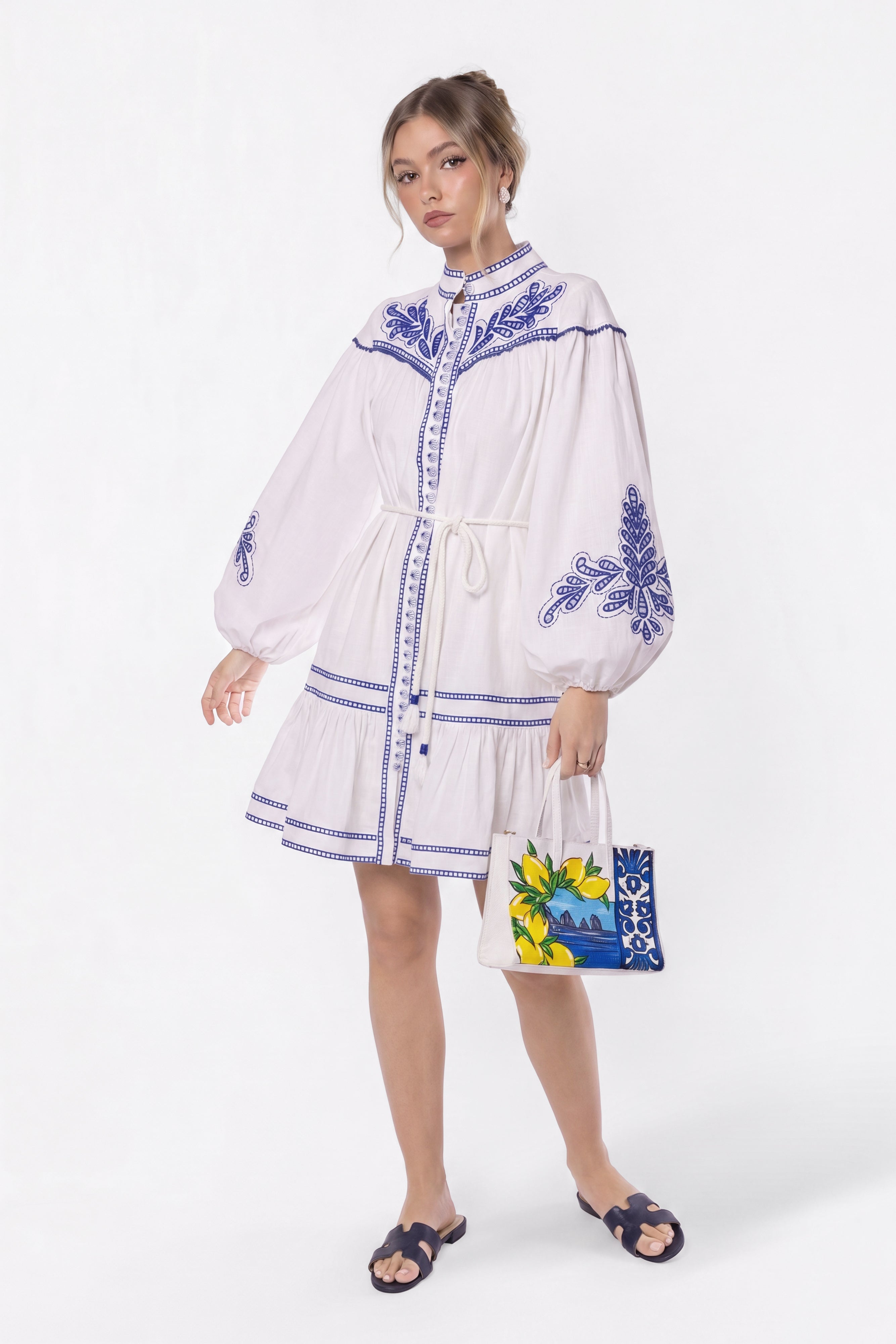 Allison Dress (White Blue)