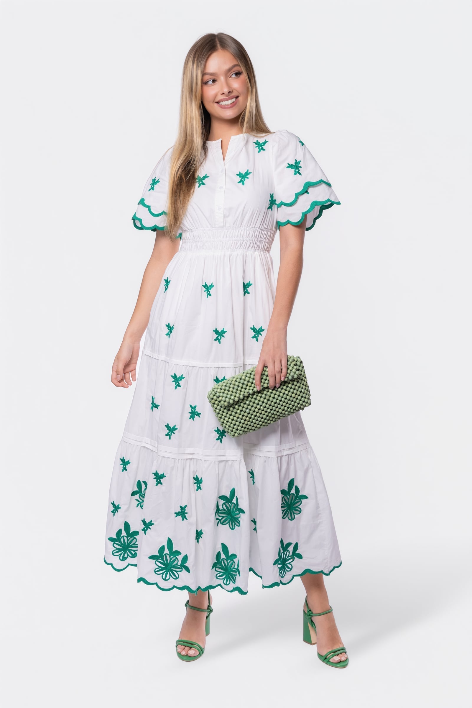 Estelle Dress (White Green)