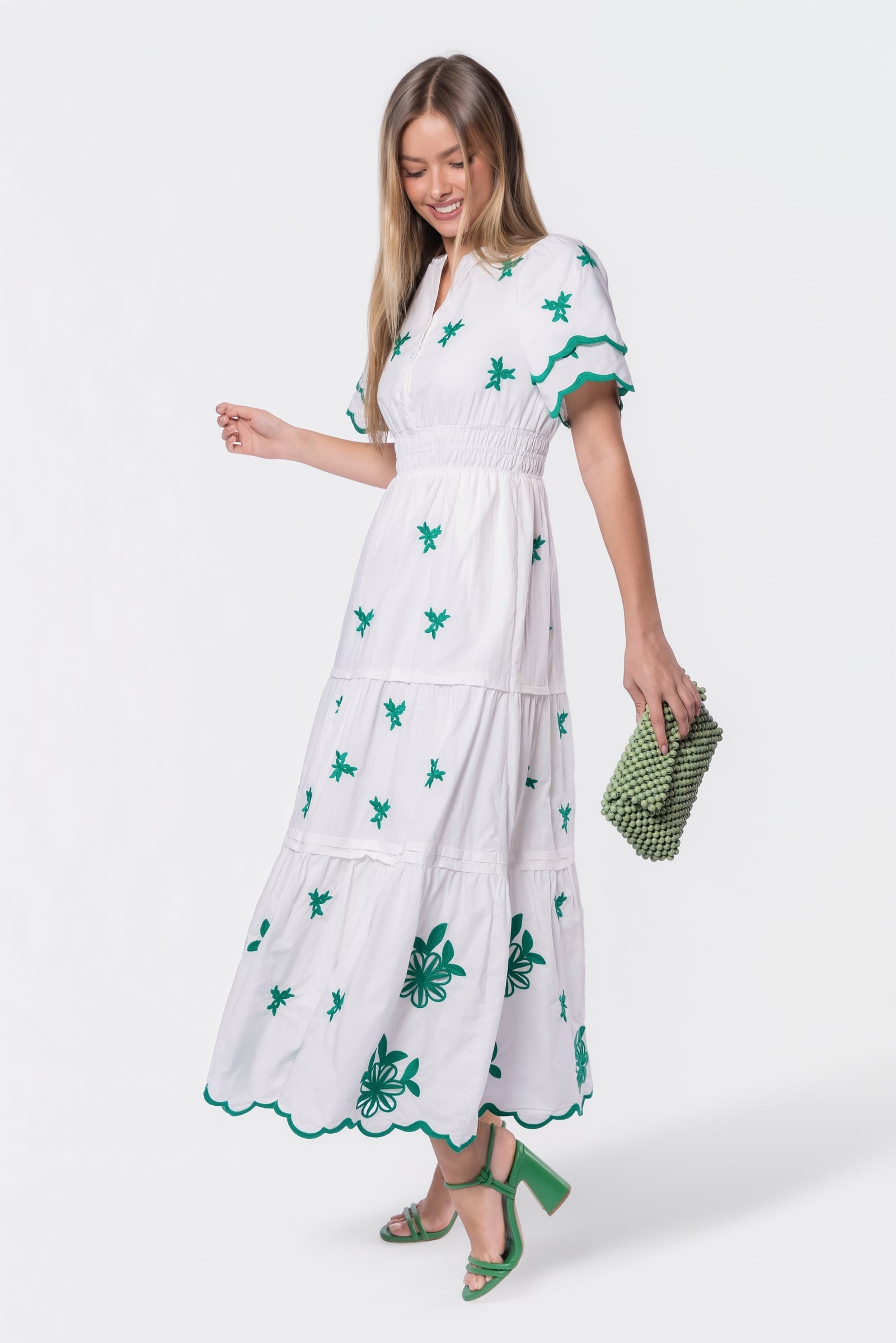 Estelle Dress (White Green)
