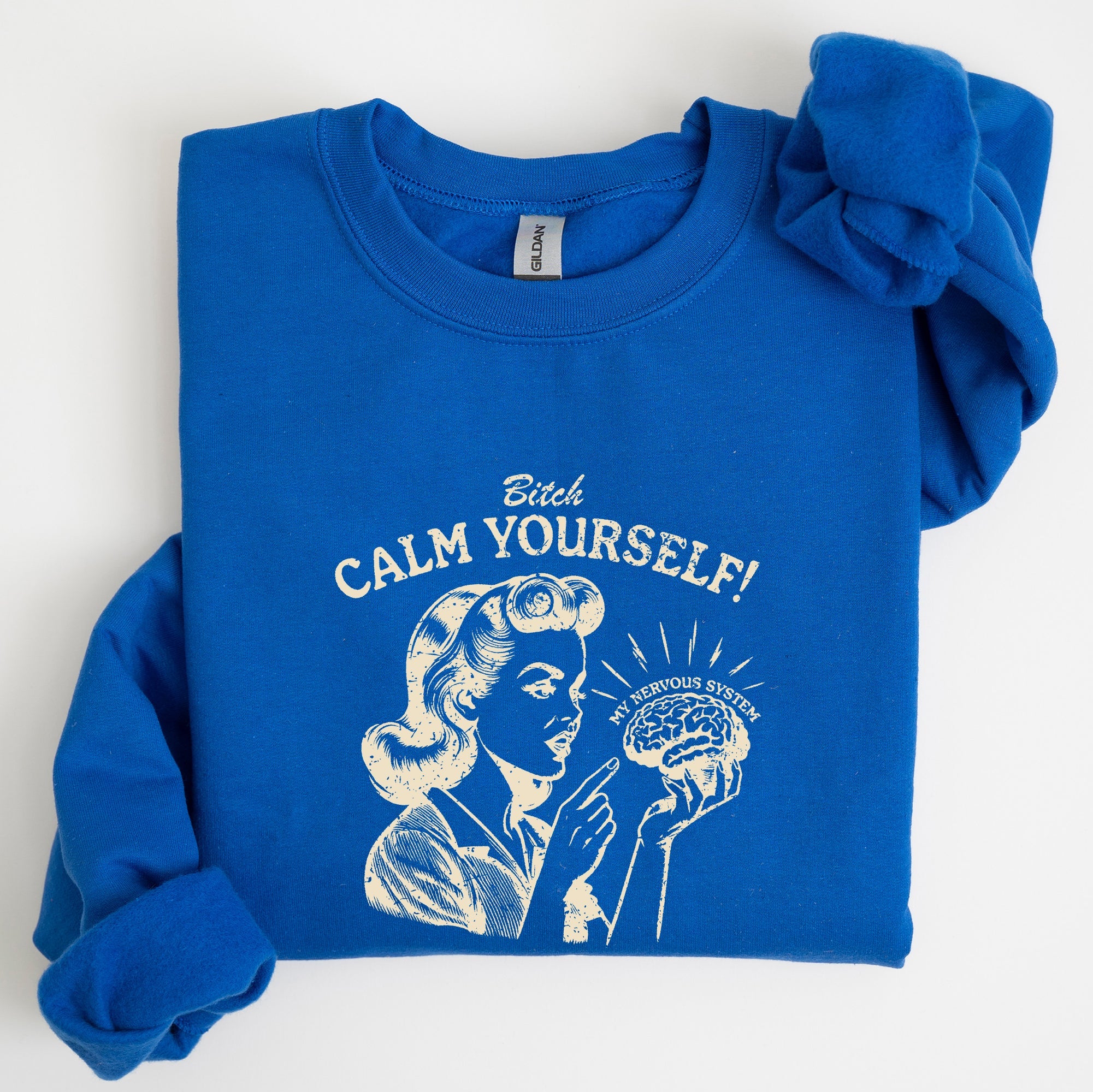 Calm Yourself De-Stress Retro Vintage Meme Design For Everyday Comfort Sweatshirt
