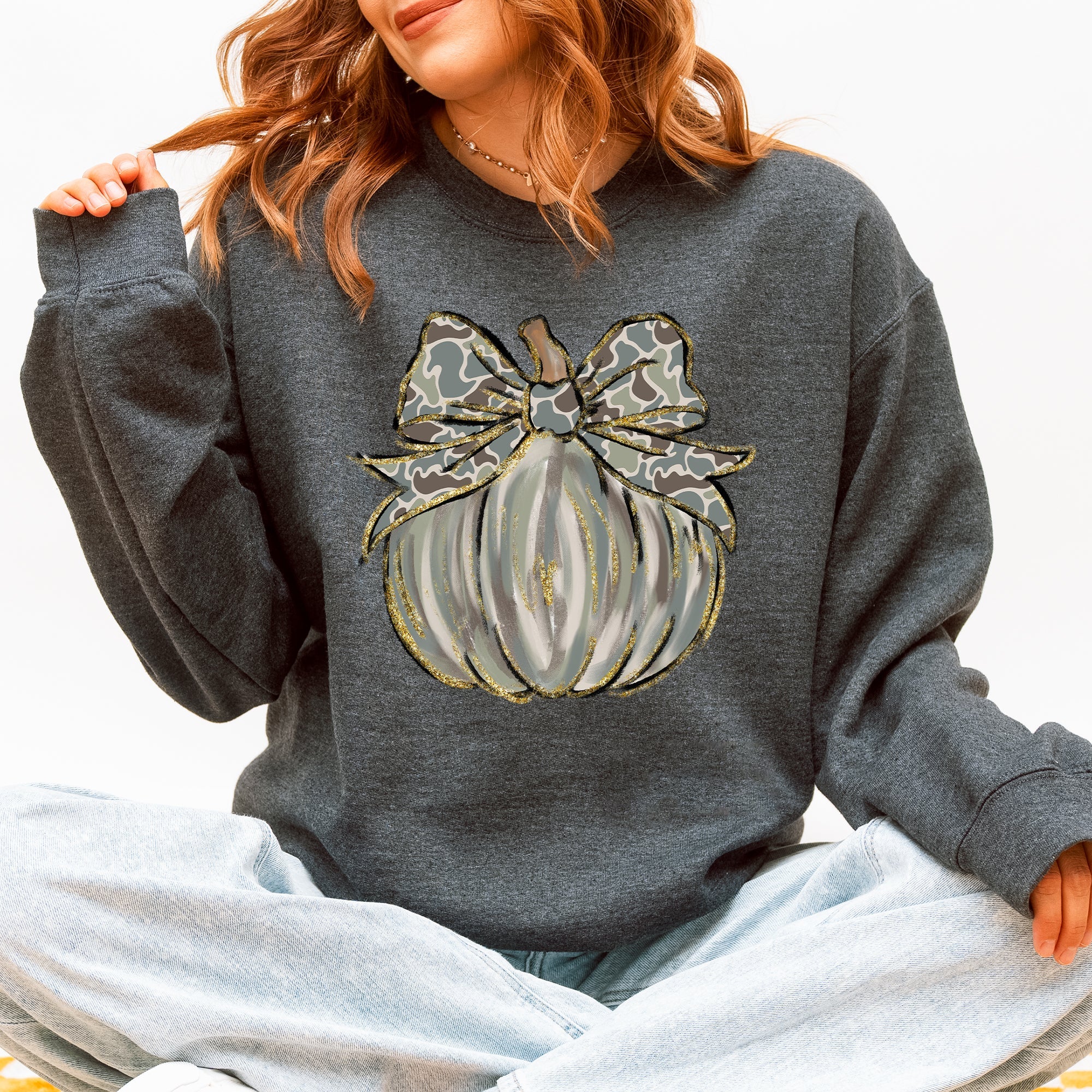 Camo Pumpkin Autumn Hunting Season Vintage Camouflage Print Graphic Cozy Sweatshirt