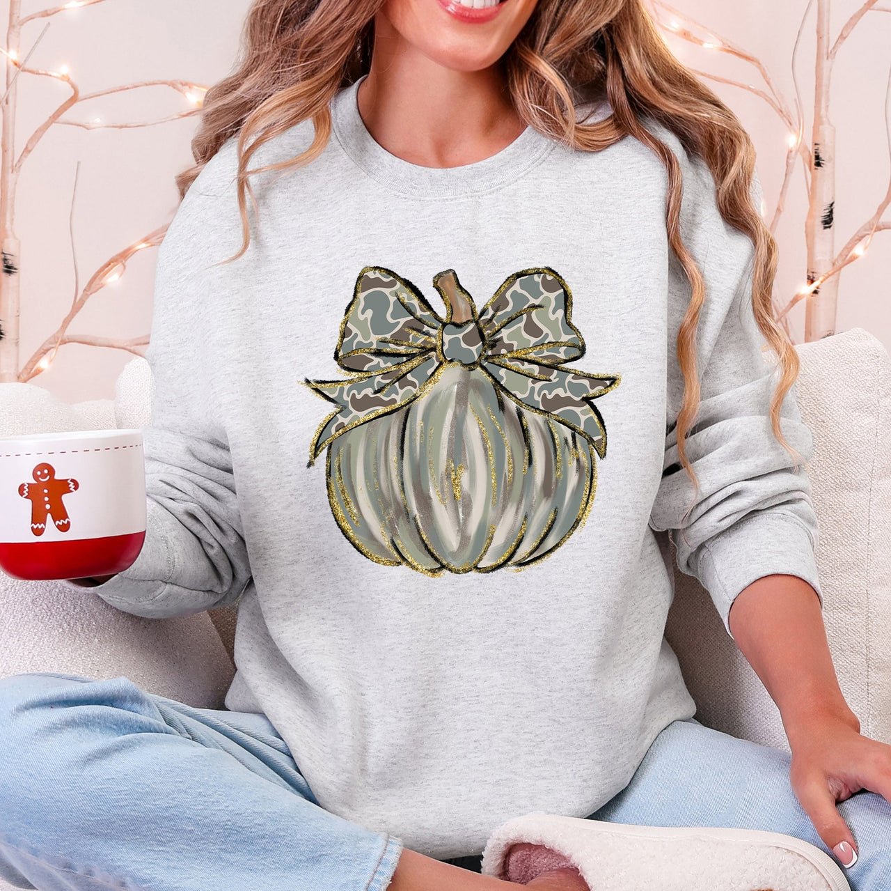 Camo Pumpkin Autumn Hunting Season Vintage Camouflage Print Graphic Cozy Sweatshirt