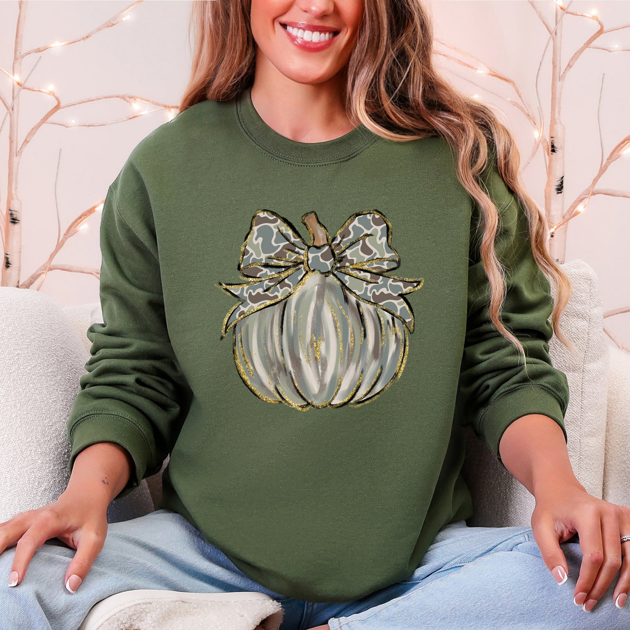 Camo Pumpkin Autumn Hunting Season Vintage Camouflage Print Graphic Cozy Sweatshirt