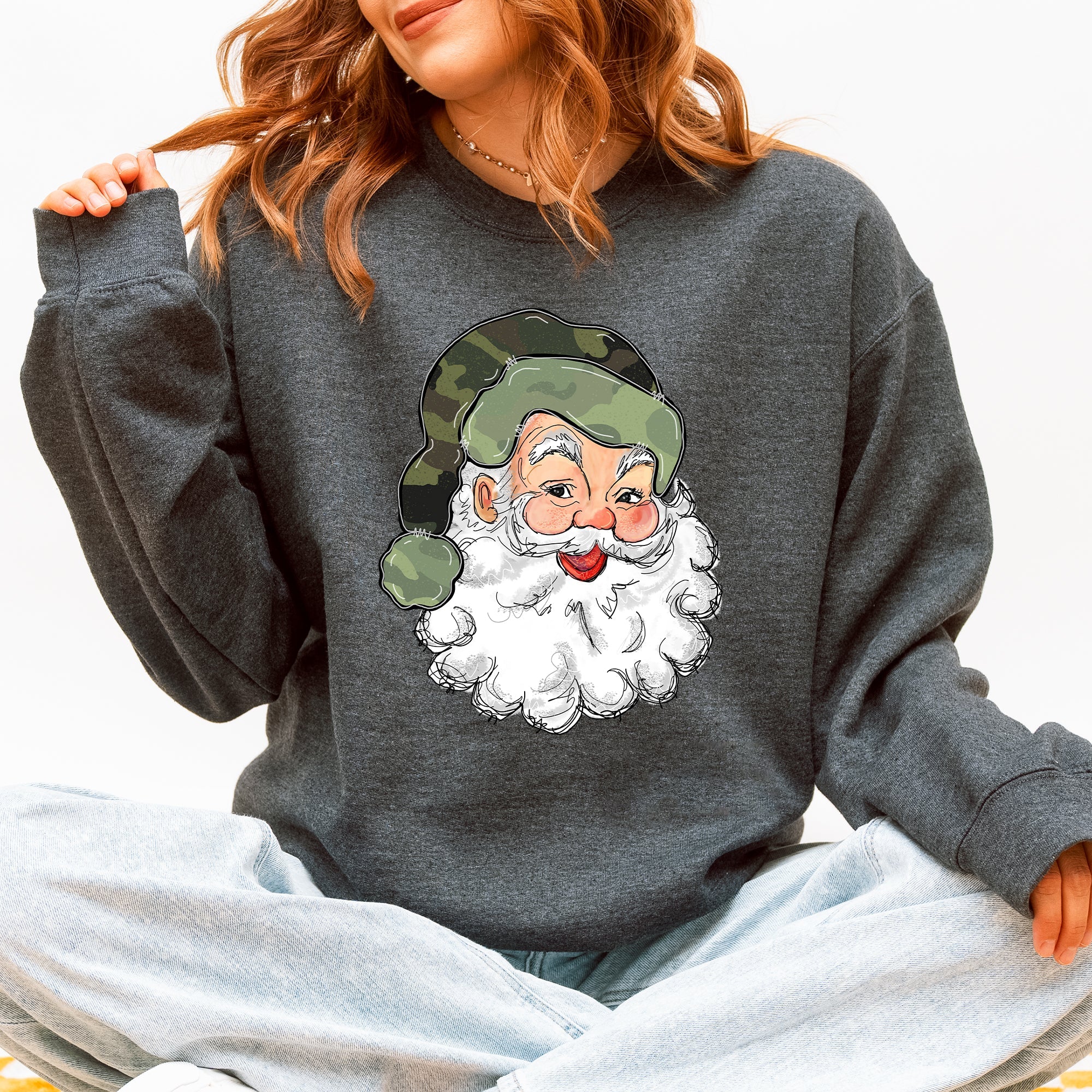 Camo Santa Retro Christmas Hunting Festive Outdoor Santa Theme Vintage Rustic Winter Style Illustration Sweatshirt