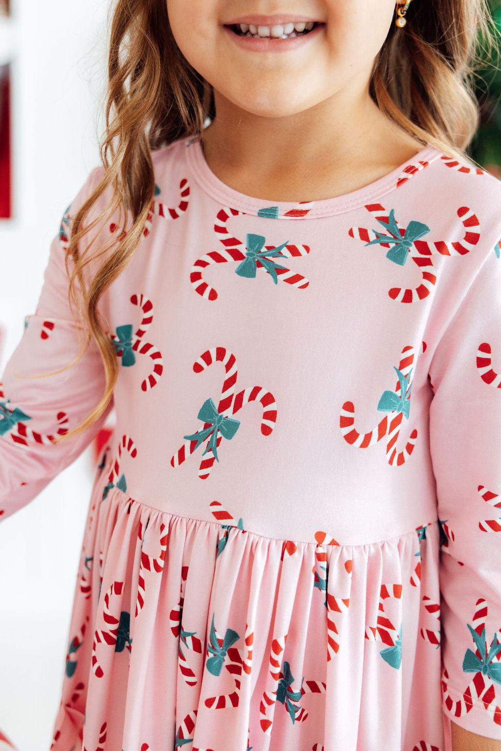 Candy Cane Cutie 3/4 Sleeve Pocket Twirl Dress