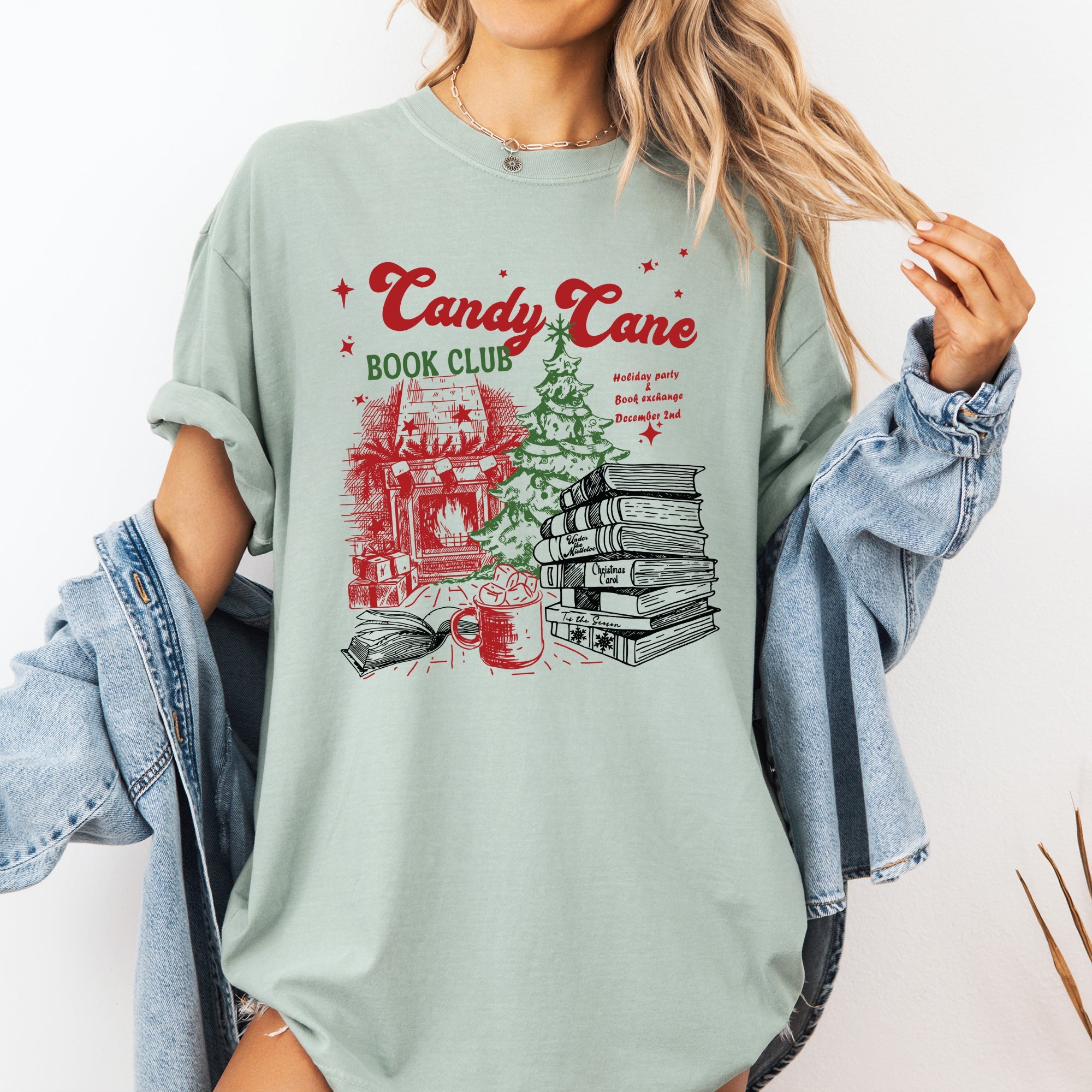 Candy Cane Book Club Christmas Reading Winter Santa Xmas Edition Comfort Colors Tee
