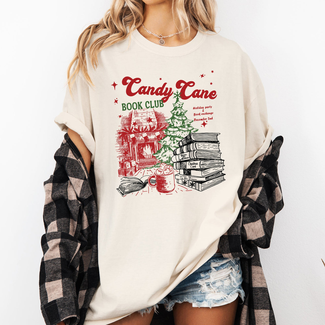 Candy Cane Book Club Christmas Reading Winter Santa Xmas Edition Comfort Colors Tee