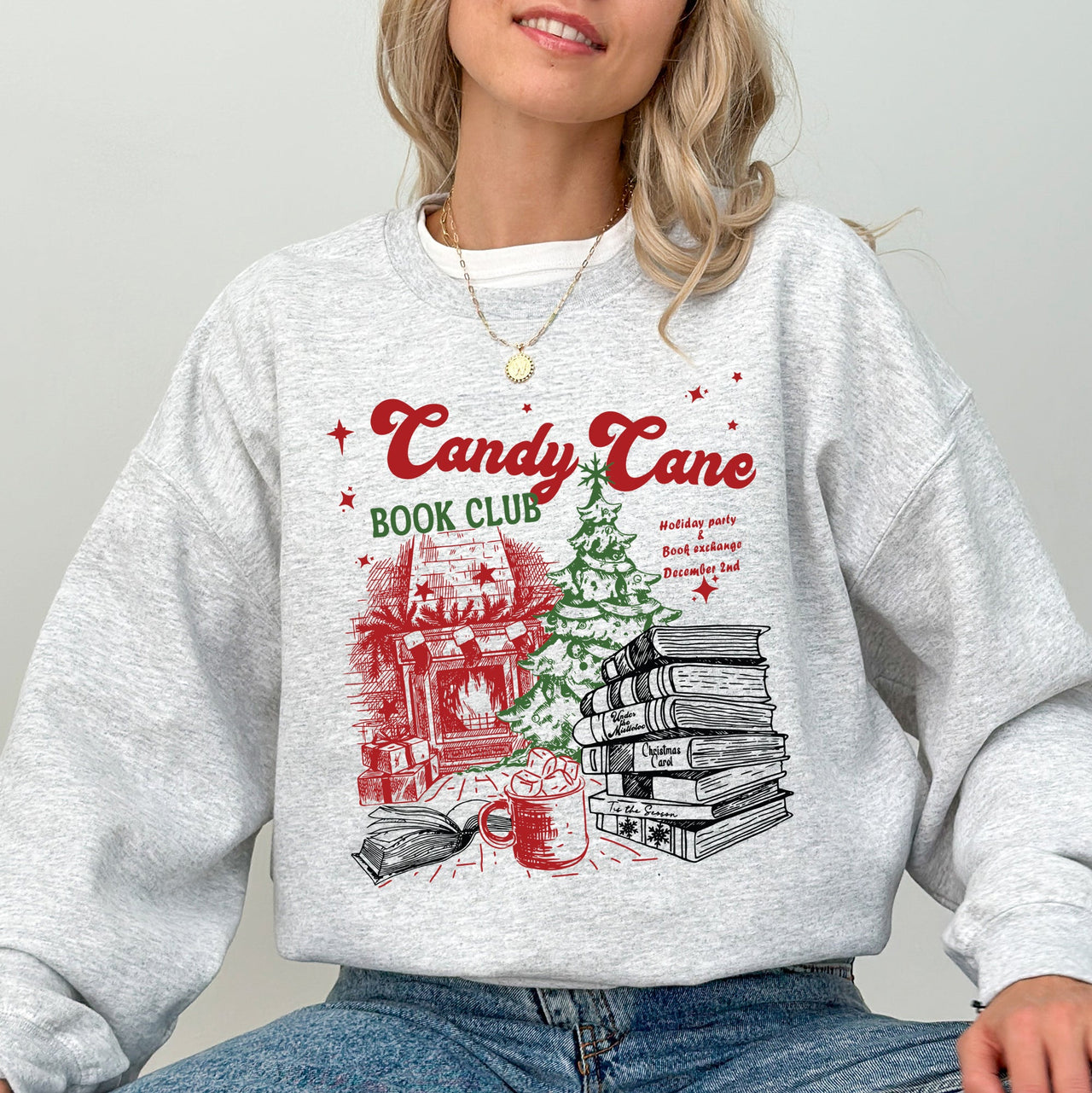Candy Cane Book Club Christmas Reading Winter Santa Xmas Festive Cozy Holiday Joy Sweatshirt