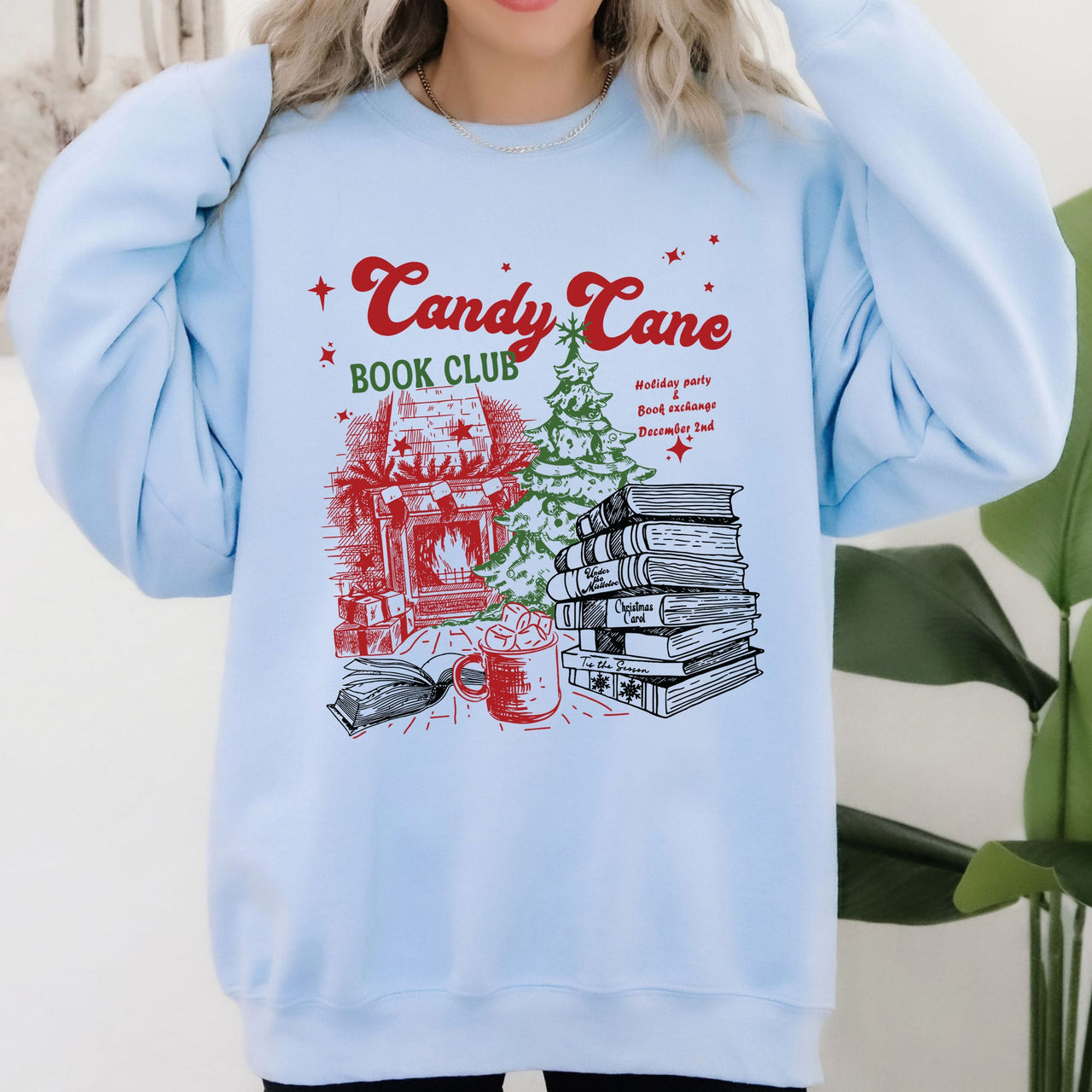 Candy Cane Book Club Christmas Reading Winter Santa Xmas Festive Cozy Holiday Joy Sweatshirt