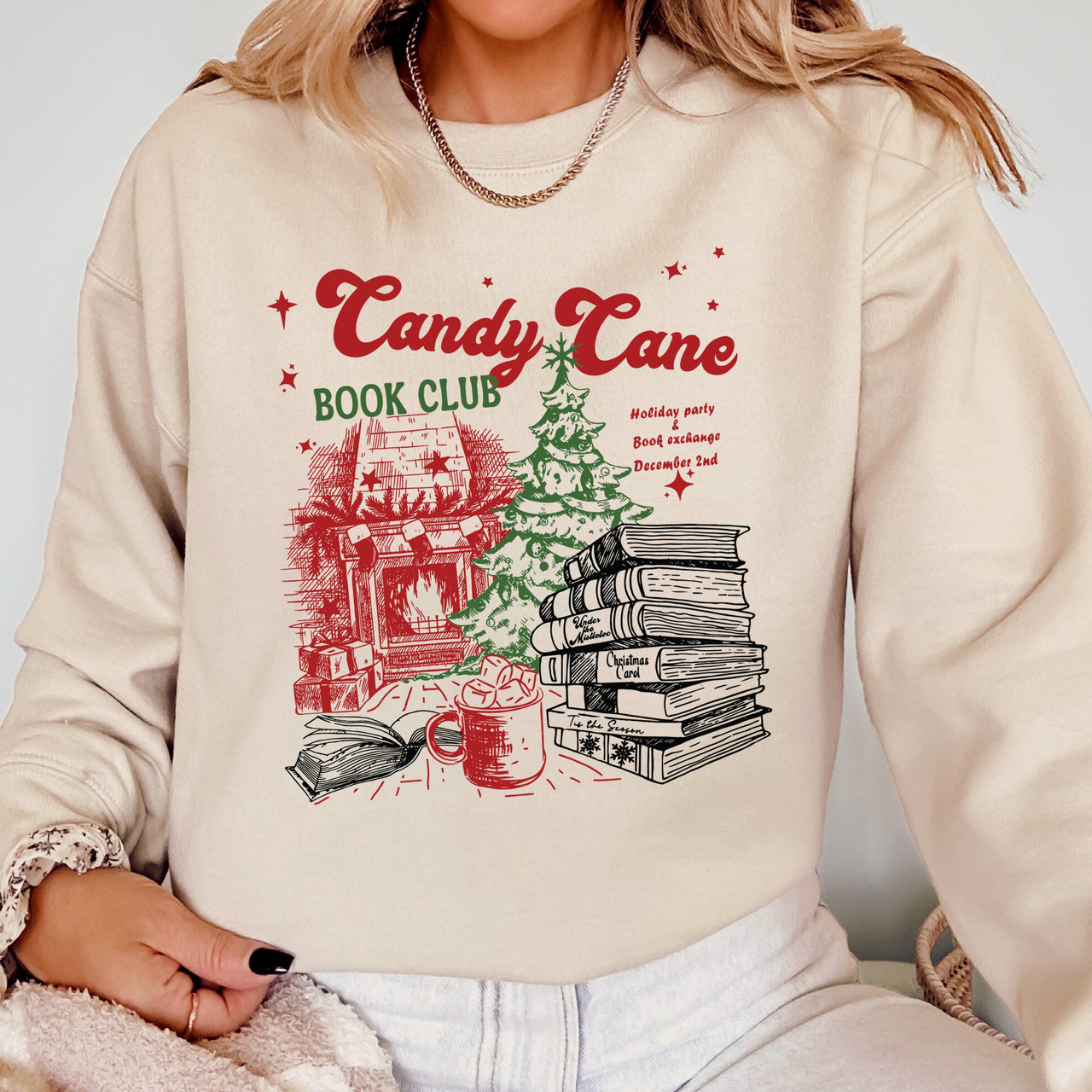 Candy Cane Book Club Christmas Reading Winter Santa Xmas Festive Cozy Holiday Joy Sweatshirt