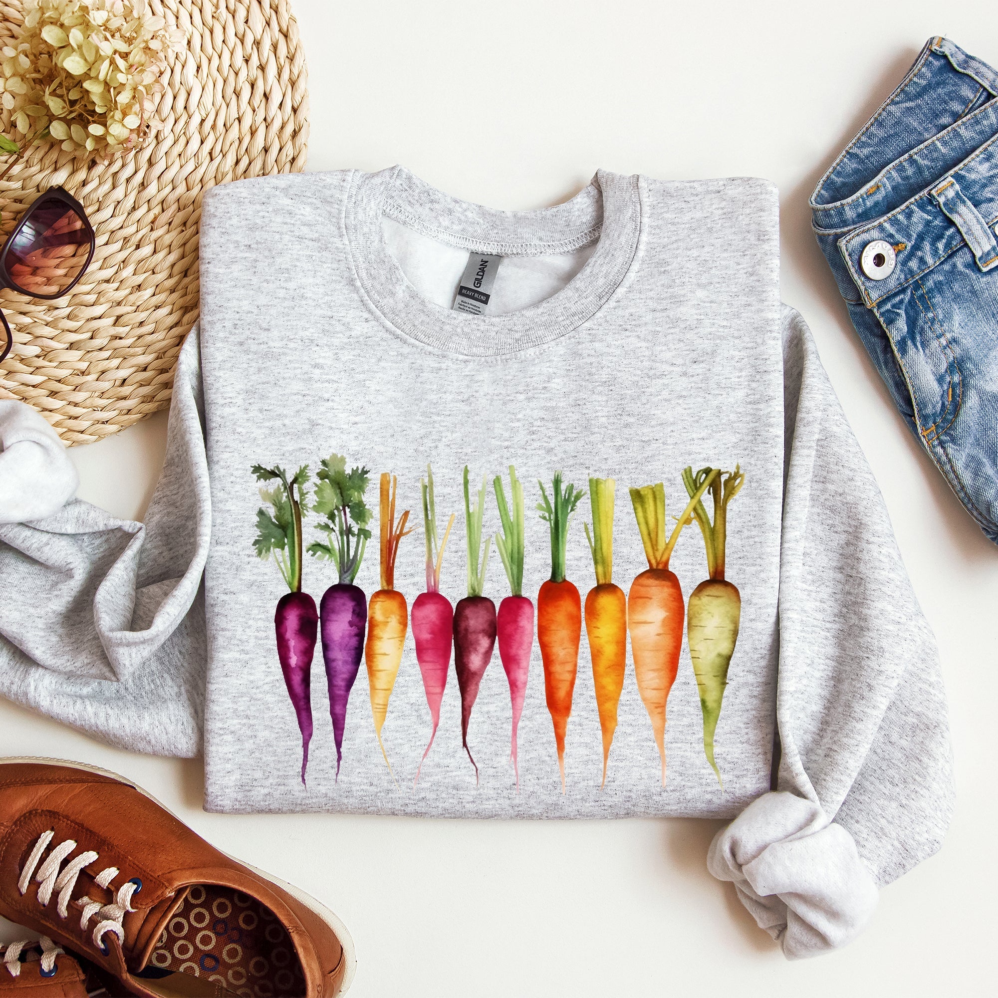 Carrots Watercolor Garden Vegetables Botanical Illustration Inspired By Gardening Sweatshirt