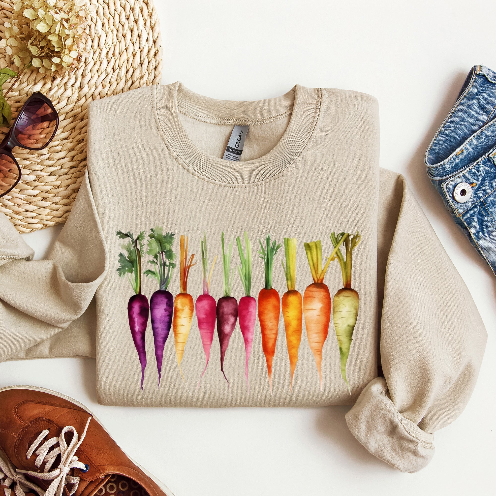 Carrots Watercolor Garden Vegetables Botanical Illustration Inspired By Gardening Sweatshirt