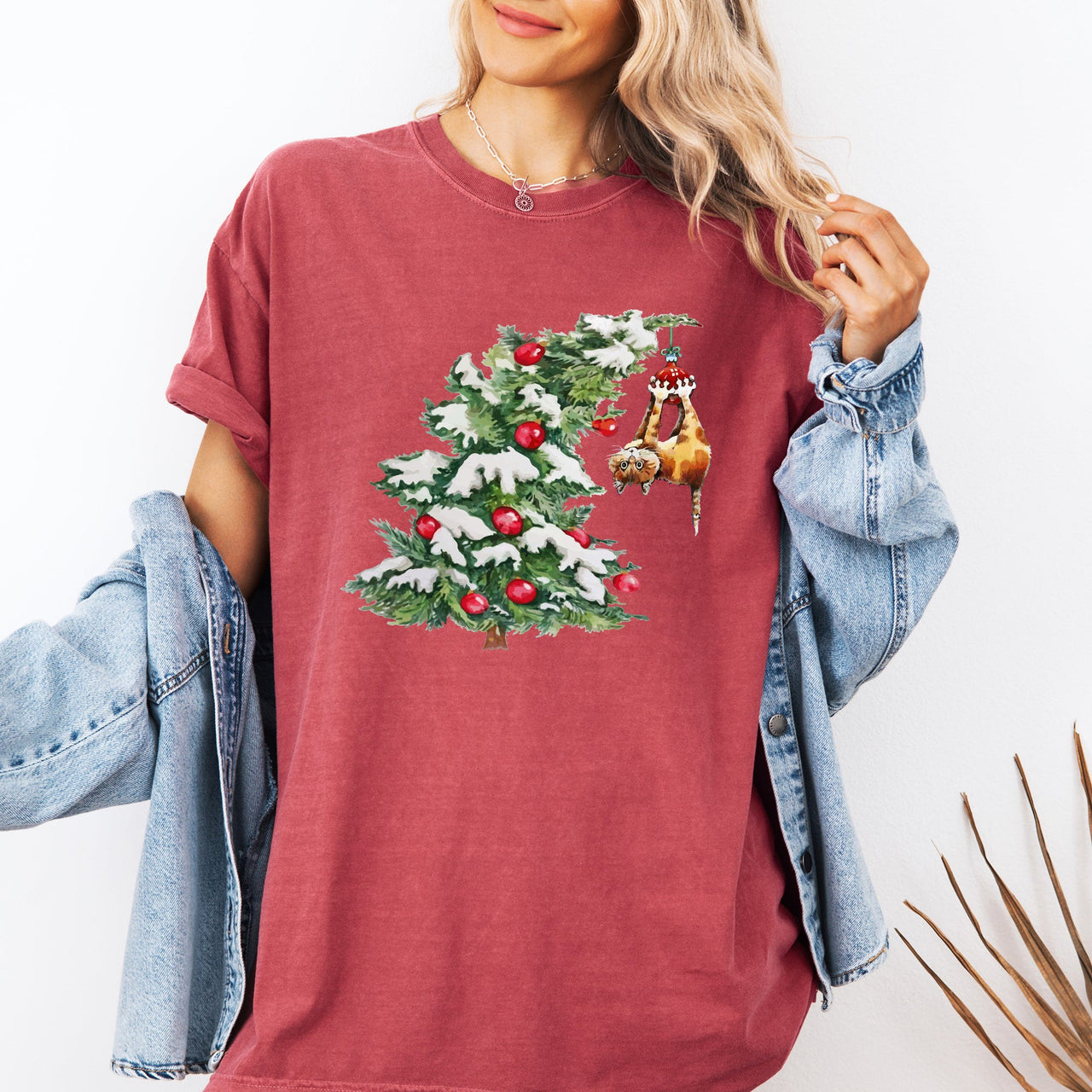 Cat Christmas Tree Naughty Santa Snow Xmas Winter Holiday Season Comfort Colors Tee