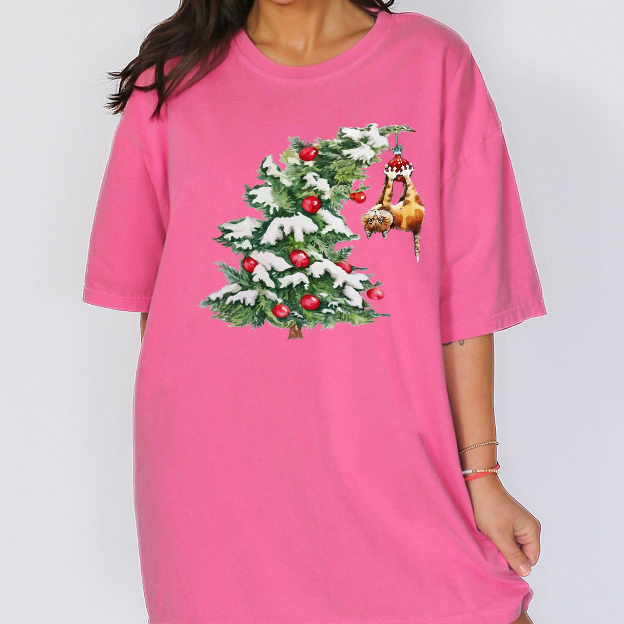 Cat Christmas Tree Naughty Santa Snow Xmas Winter Holiday Season Comfort Colors Tee