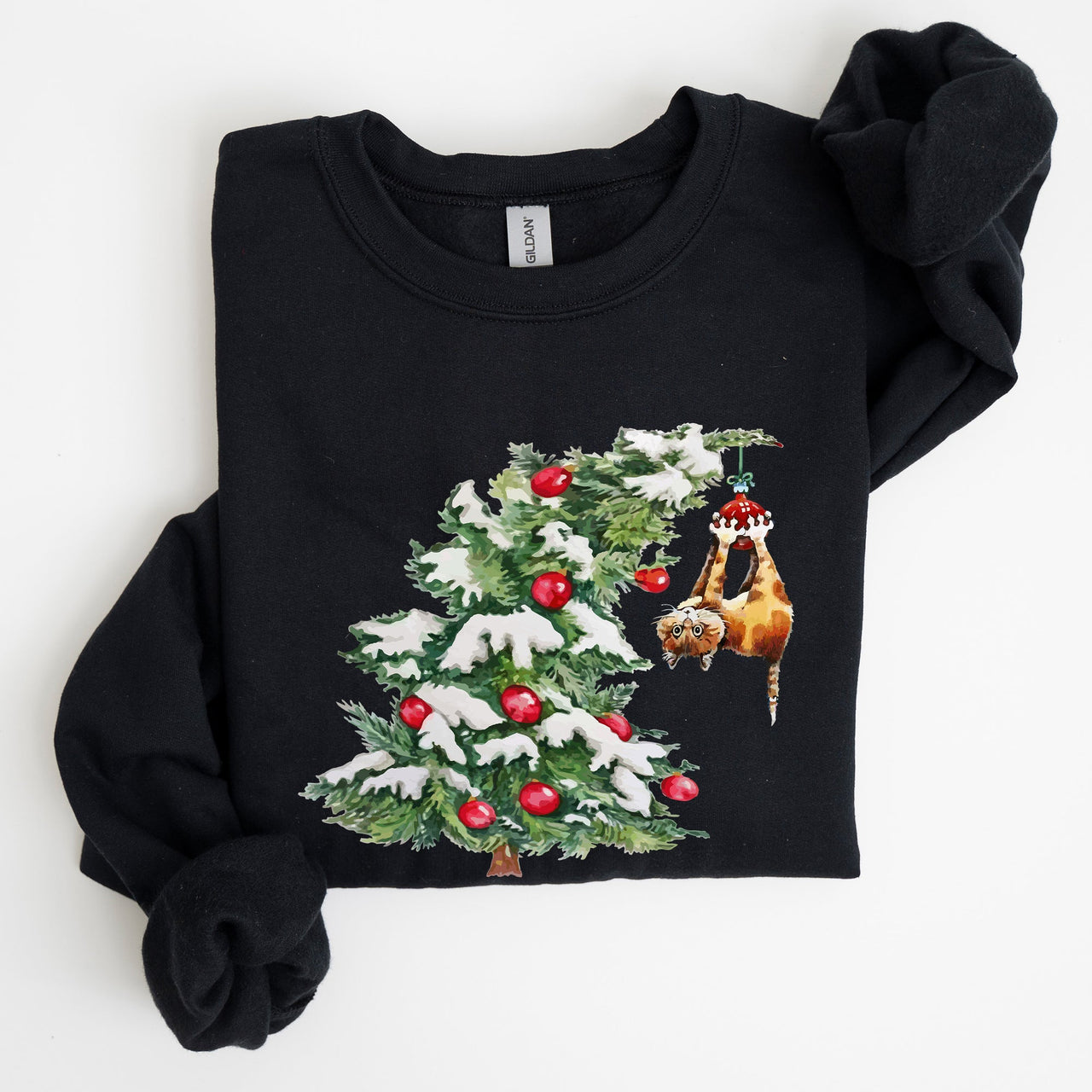 Cat Christmas Tree Funny Naughty Winter Santa Snow Xmas Cozy Holiday Festive Sweatshirt