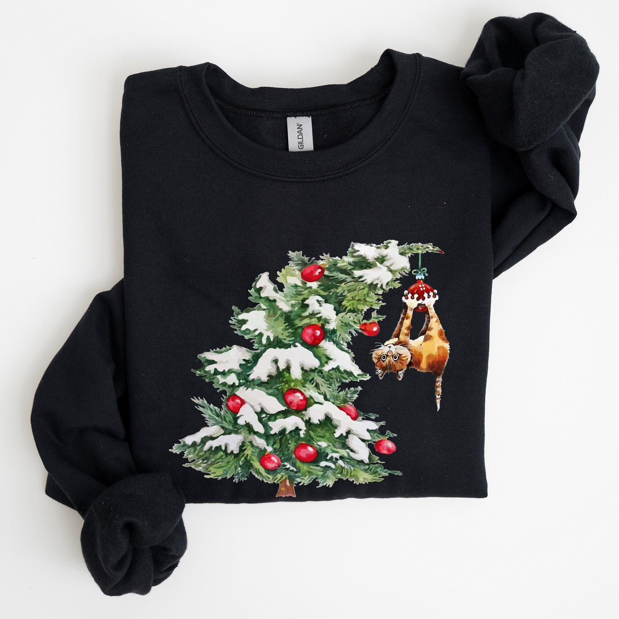 Cat Christmas Tree Funny Naughty Winter Santa Snow Xmas Cozy Holiday Festive Sweatshirt