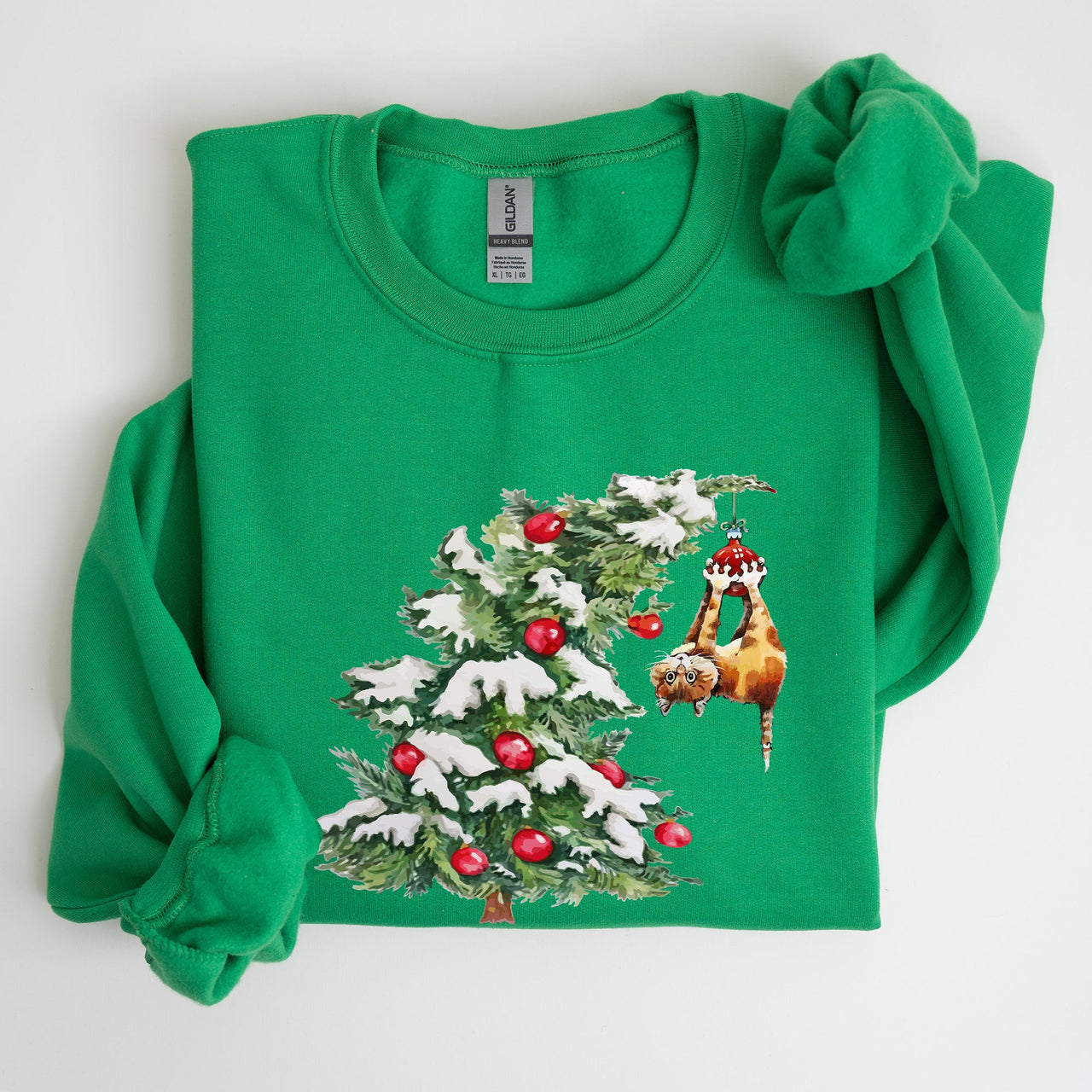 Cat Christmas Tree Funny Naughty Winter Santa Snow Xmas Cozy Holiday Festive Sweatshirt