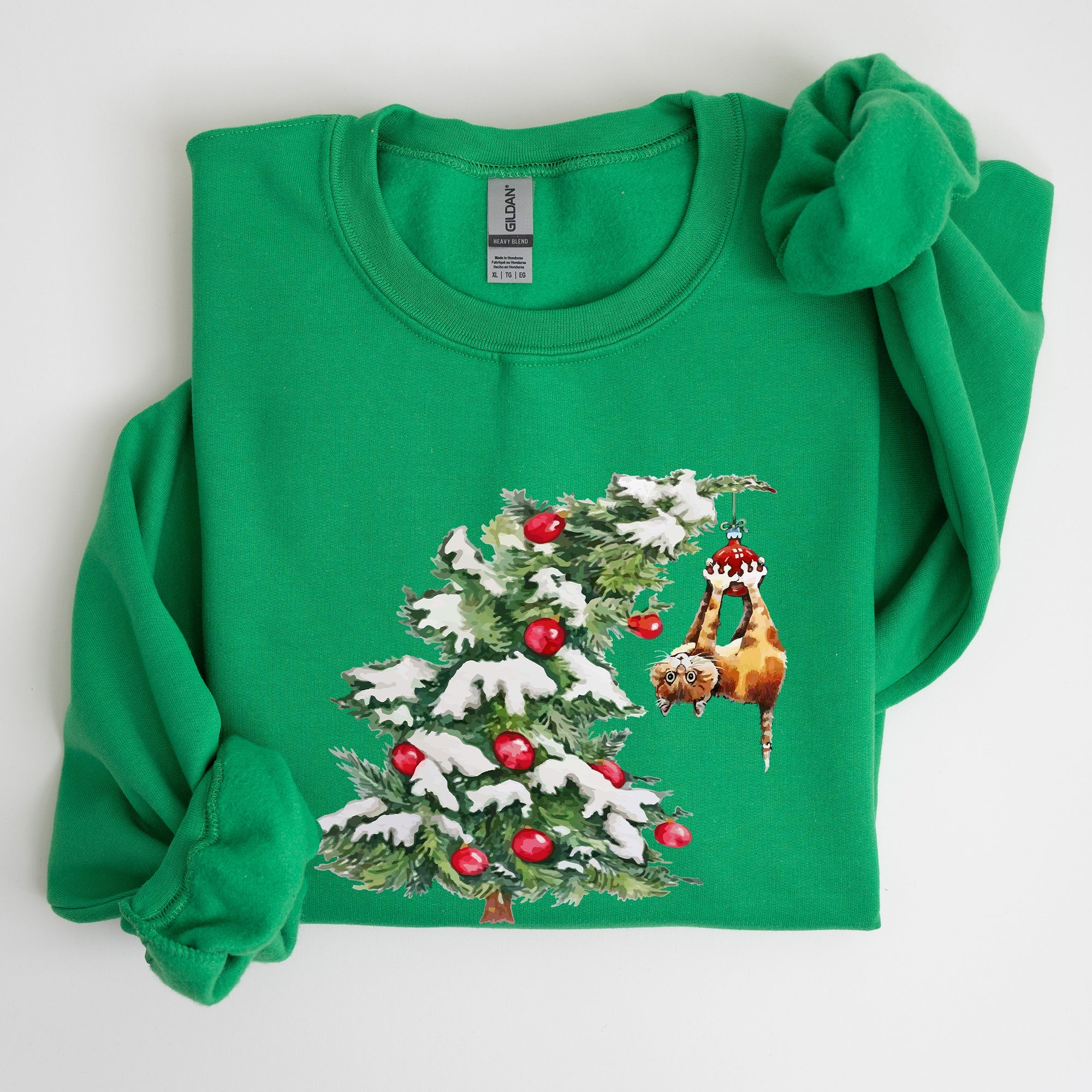 Cat Christmas Tree Funny Naughty Winter Santa Snow Xmas Cozy Holiday Festive Sweatshirt