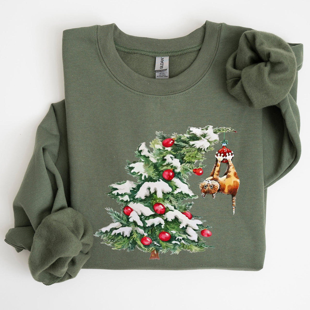 Cat Christmas Tree Funny Naughty Winter Santa Snow Xmas Cozy Holiday Festive Sweatshirt