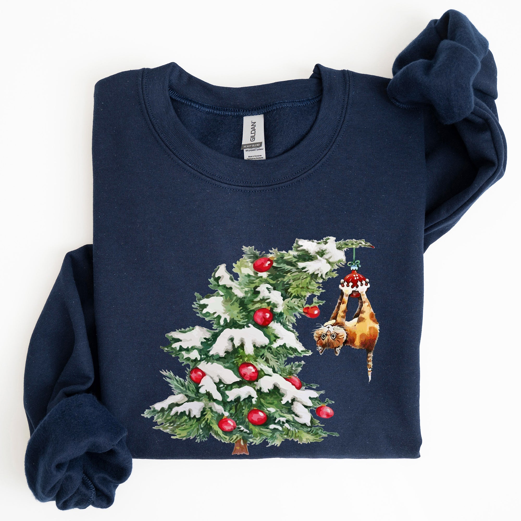 Cat Christmas Tree Funny Naughty Winter Santa Snow Xmas Cozy Holiday Festive Sweatshirt