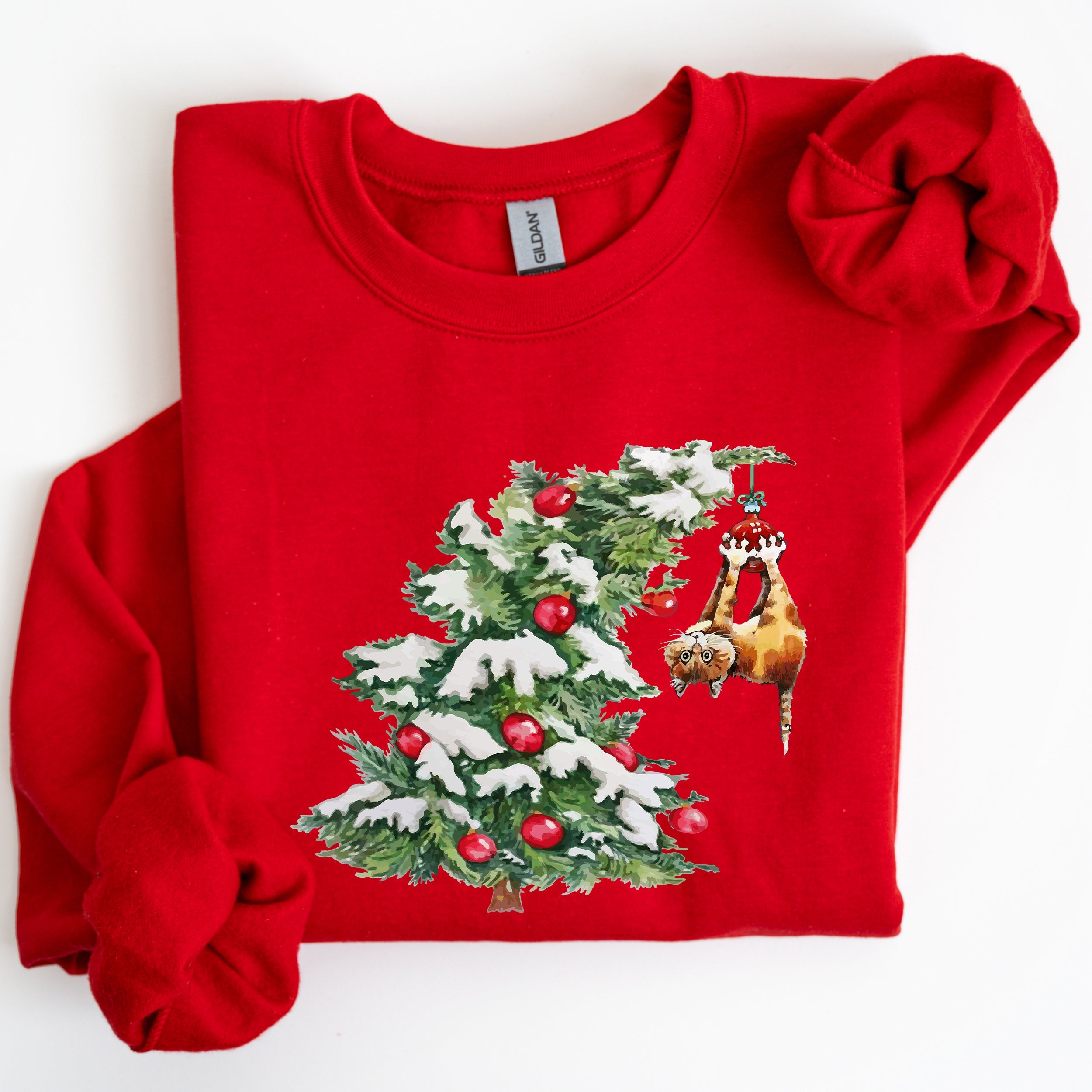Cat Christmas Tree Funny Naughty Winter Santa Snow Xmas Cozy Holiday Festive Sweatshirt