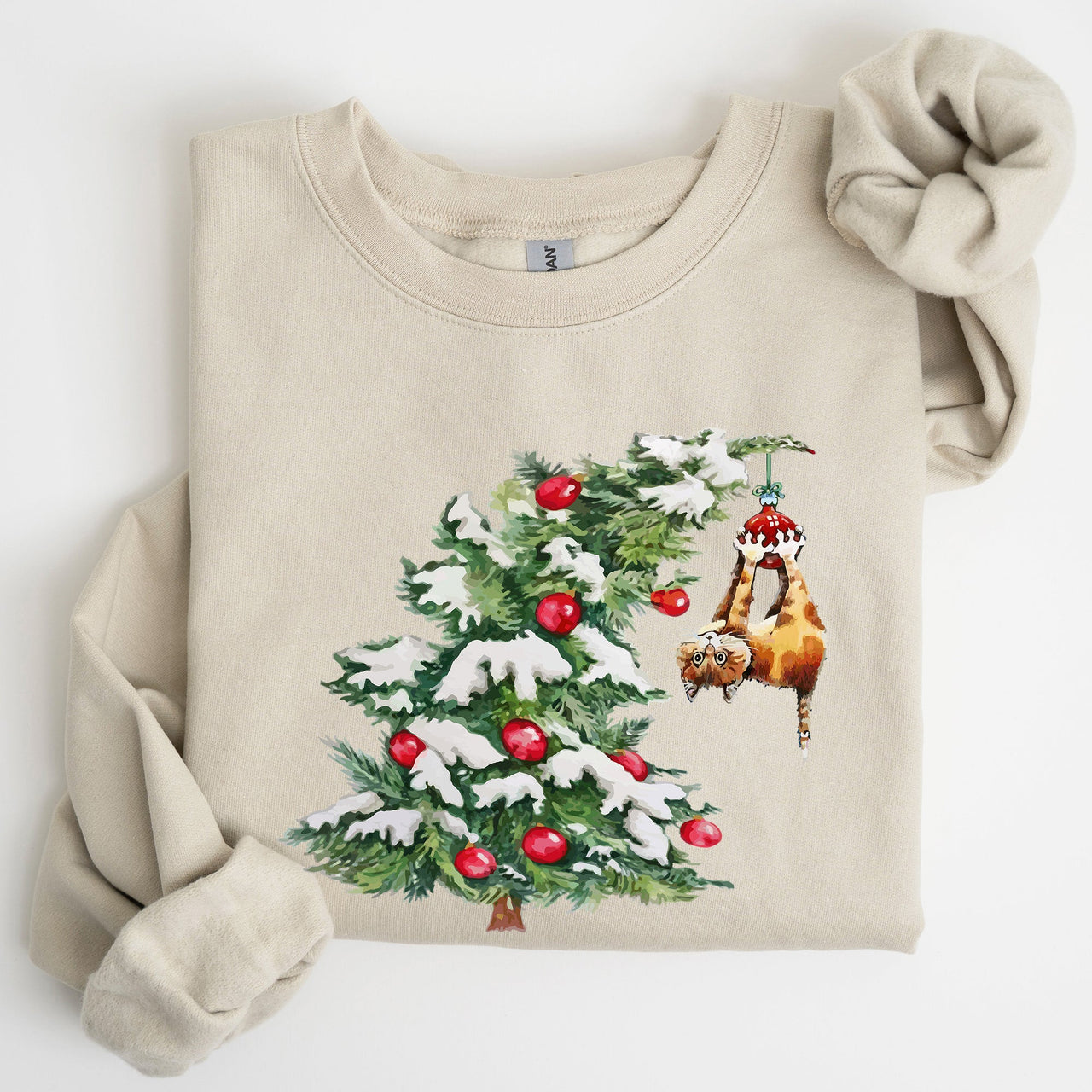 Cat Christmas Tree Funny Naughty Winter Santa Snow Xmas Cozy Holiday Festive Sweatshirt
