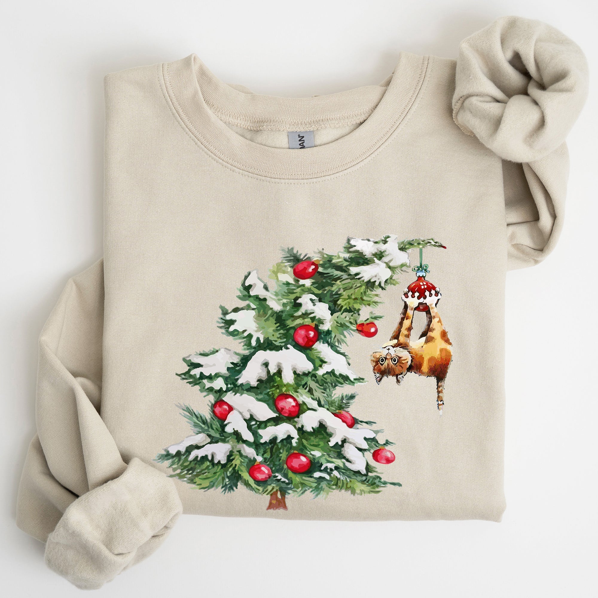 Cat Christmas Tree Funny Naughty Winter Santa Snow Xmas Cozy Holiday Festive Sweatshirt