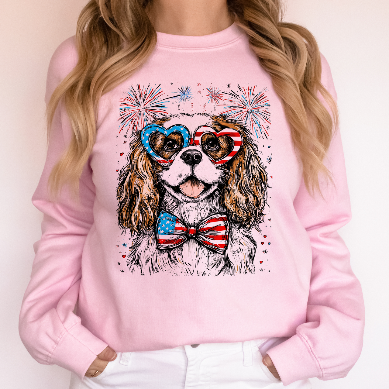 Cavalier King Charles Spaniel Patriotic USA Flag Fourth Of July Dog Pet Lover Sweatshirt