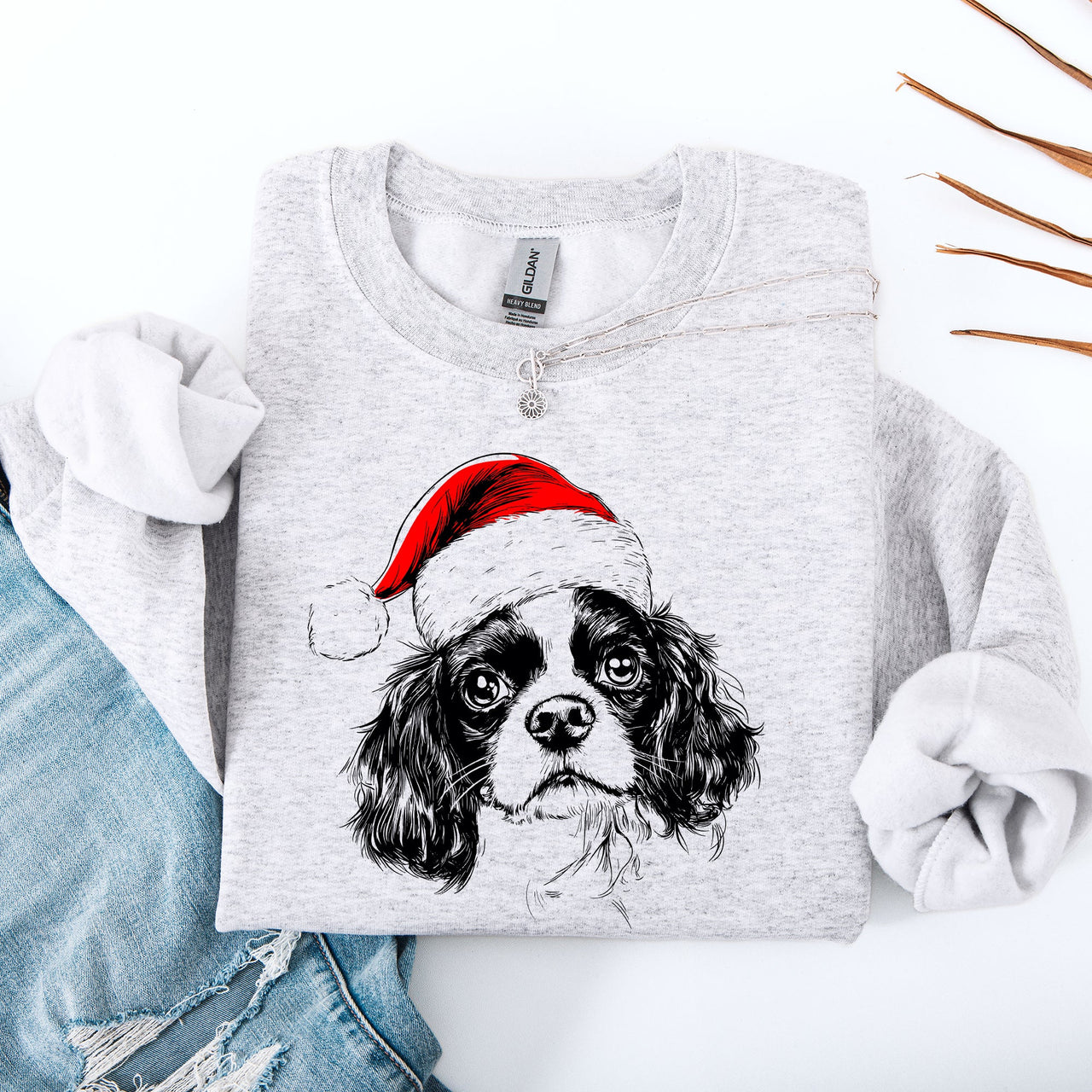 Cavalier King Charles Santa Dog Christmas Joyful Lover Holiday Pet Portrait Sweatshirt