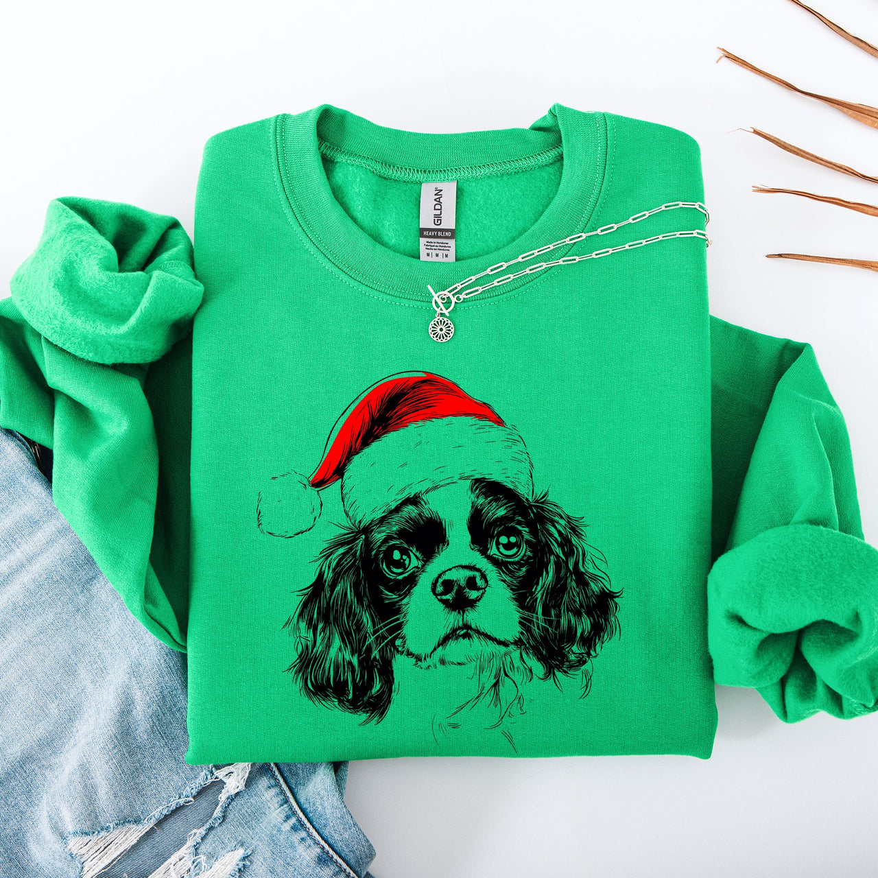 Cavalier King Charles Santa Dog Christmas Joyful Lover Holiday Pet Portrait Sweatshirt