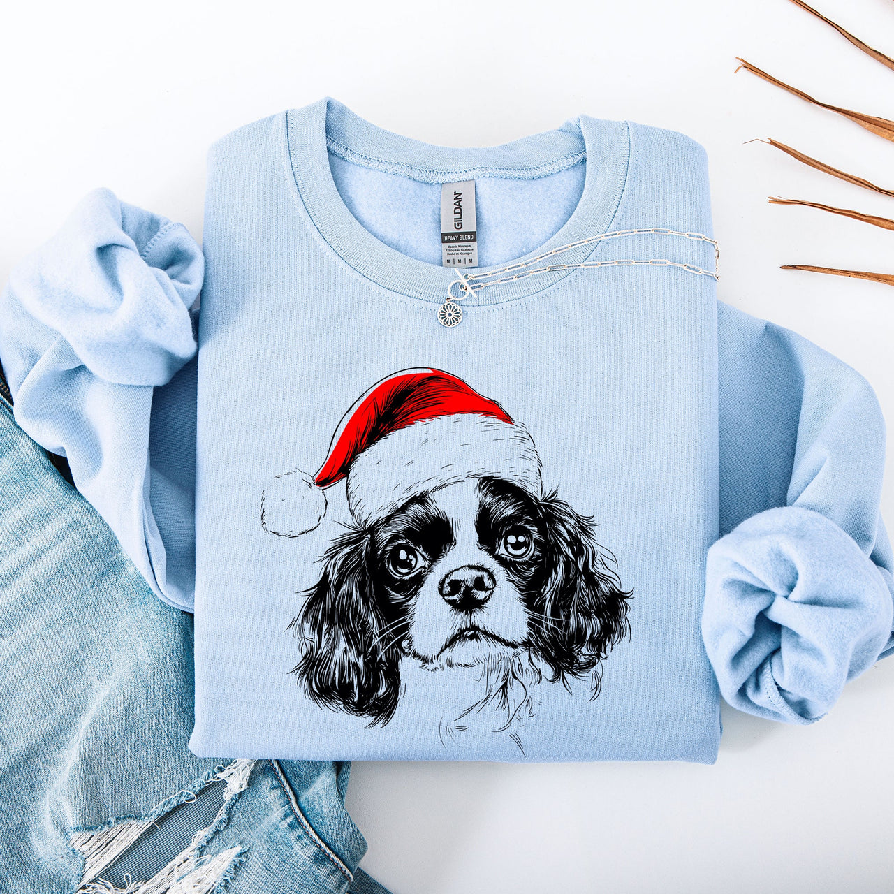 Cavalier King Charles Santa Dog Christmas Joyful Lover Holiday Pet Portrait Sweatshirt