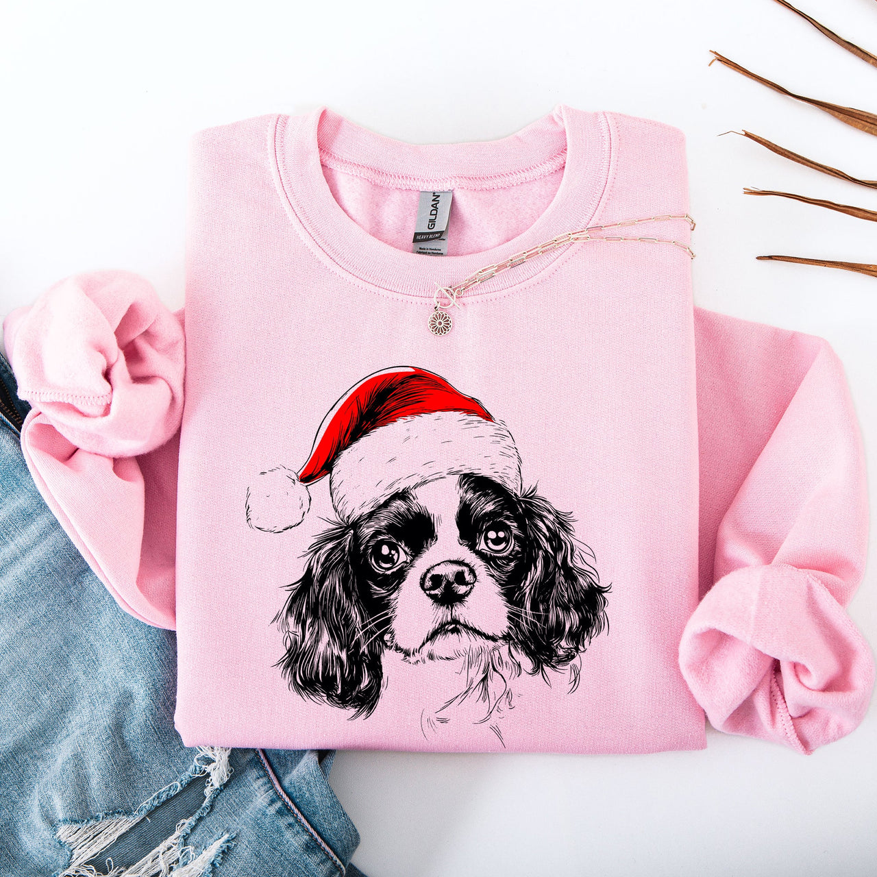 Cavalier King Charles Santa Dog Christmas Joyful Lover Holiday Pet Portrait Sweatshirt