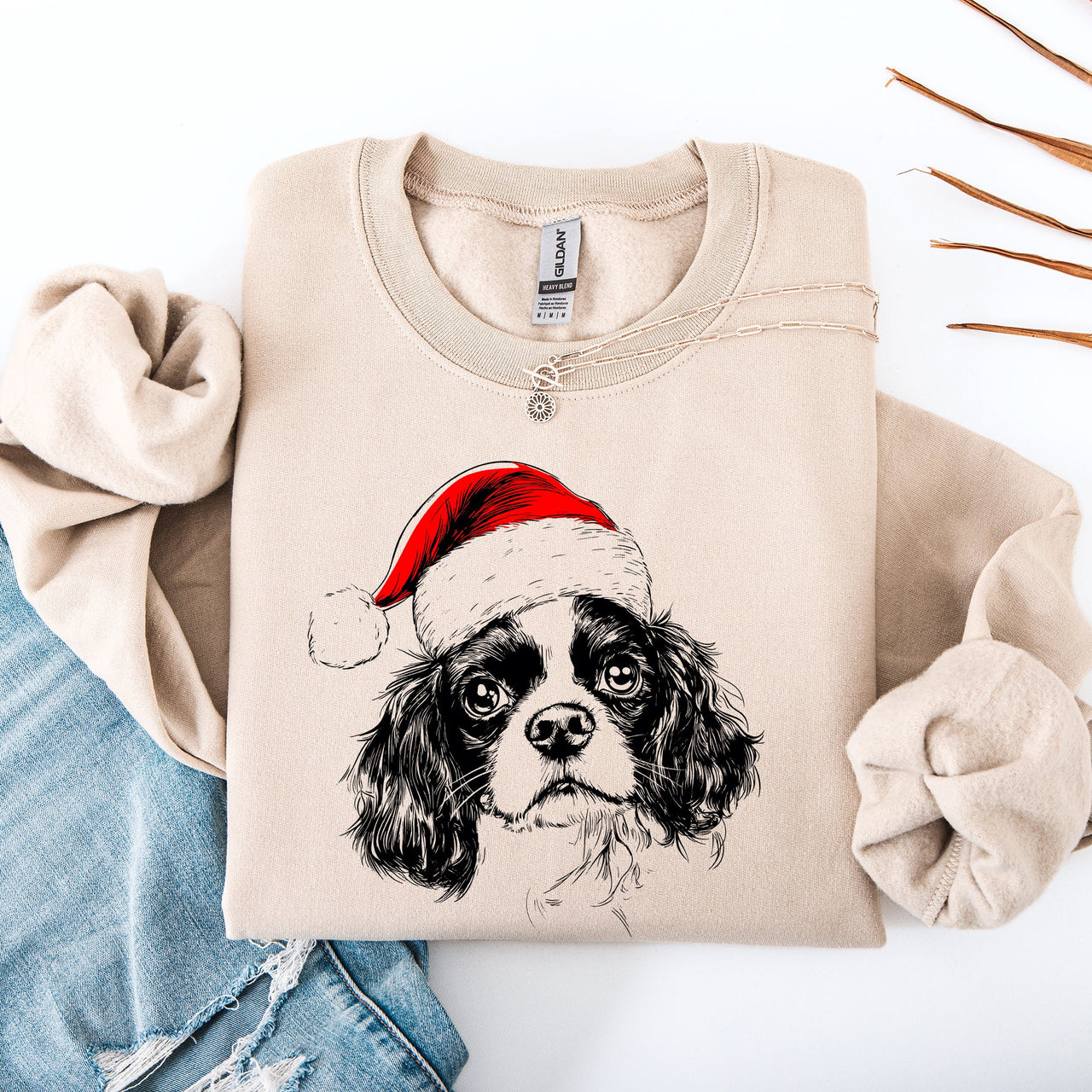 Cavalier King Charles Santa Dog Christmas Joyful Lover Holiday Pet Portrait Sweatshirt