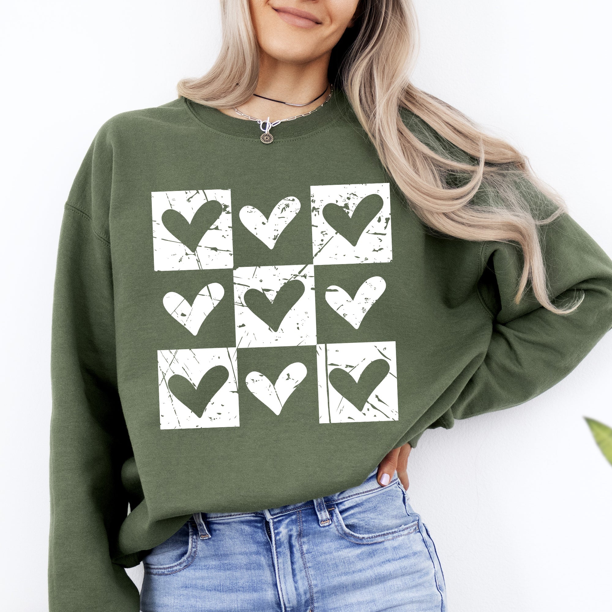 Checkered Hearts Retro Minimalist Love Valentine's Day Graphic Cozy Edition Sweatshirt