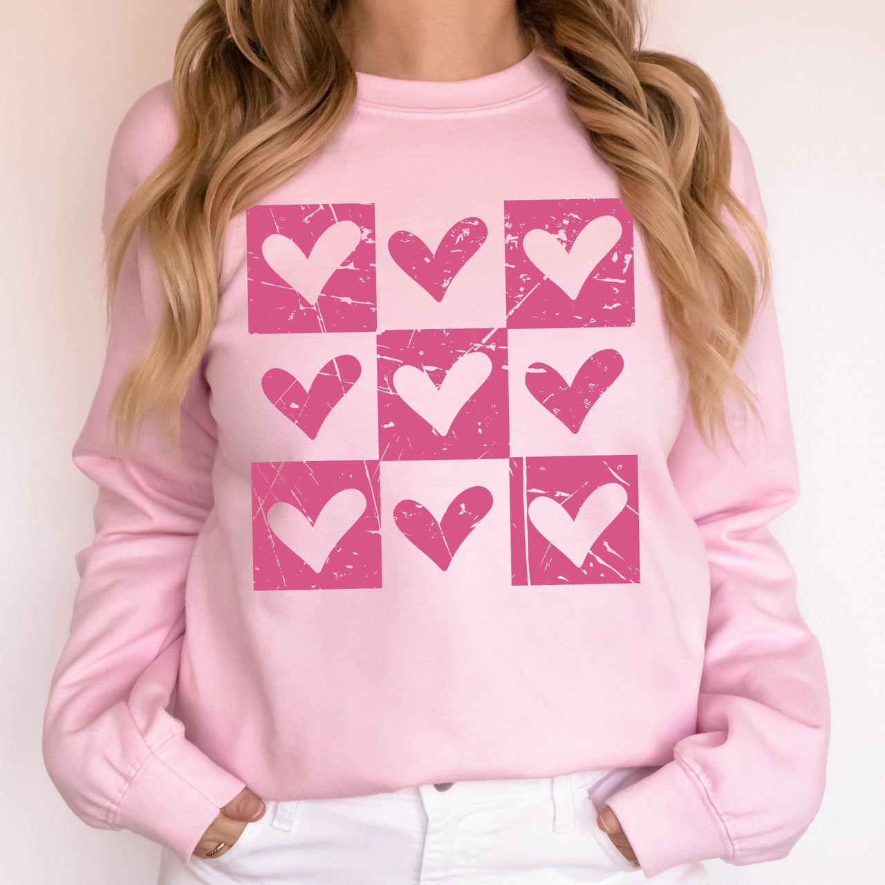 Checkered Hearts Retro Minimalist Love Valentine's Day Graphic Cozy Edition Sweatshirt