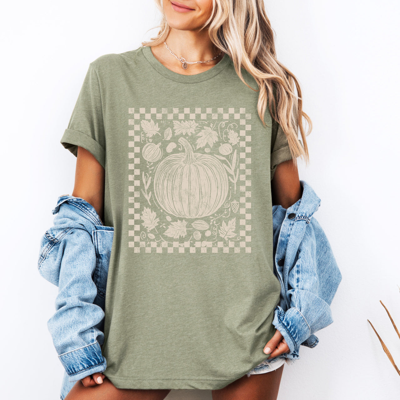 Checkered Pumpkin Minimalist Autumn Harvest Motif For Cozy Everyday Wear Graphic Tee