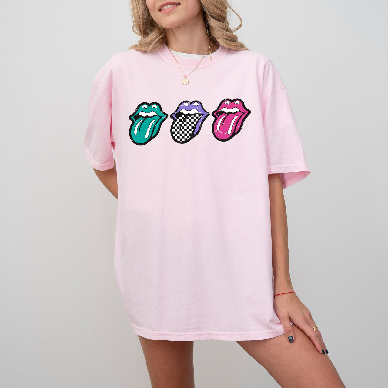 Checkered Rock Tongues Retro Lips Concert Tee Classic Rock Edition Comfort Colors Tee