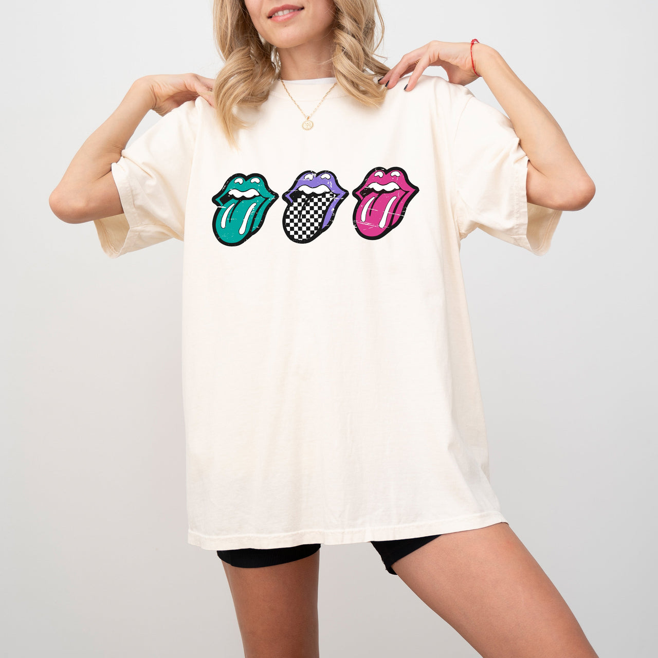 Checkered Rock Tongues Retro Lips Concert Tee Classic Rock Edition Comfort Colors Tee