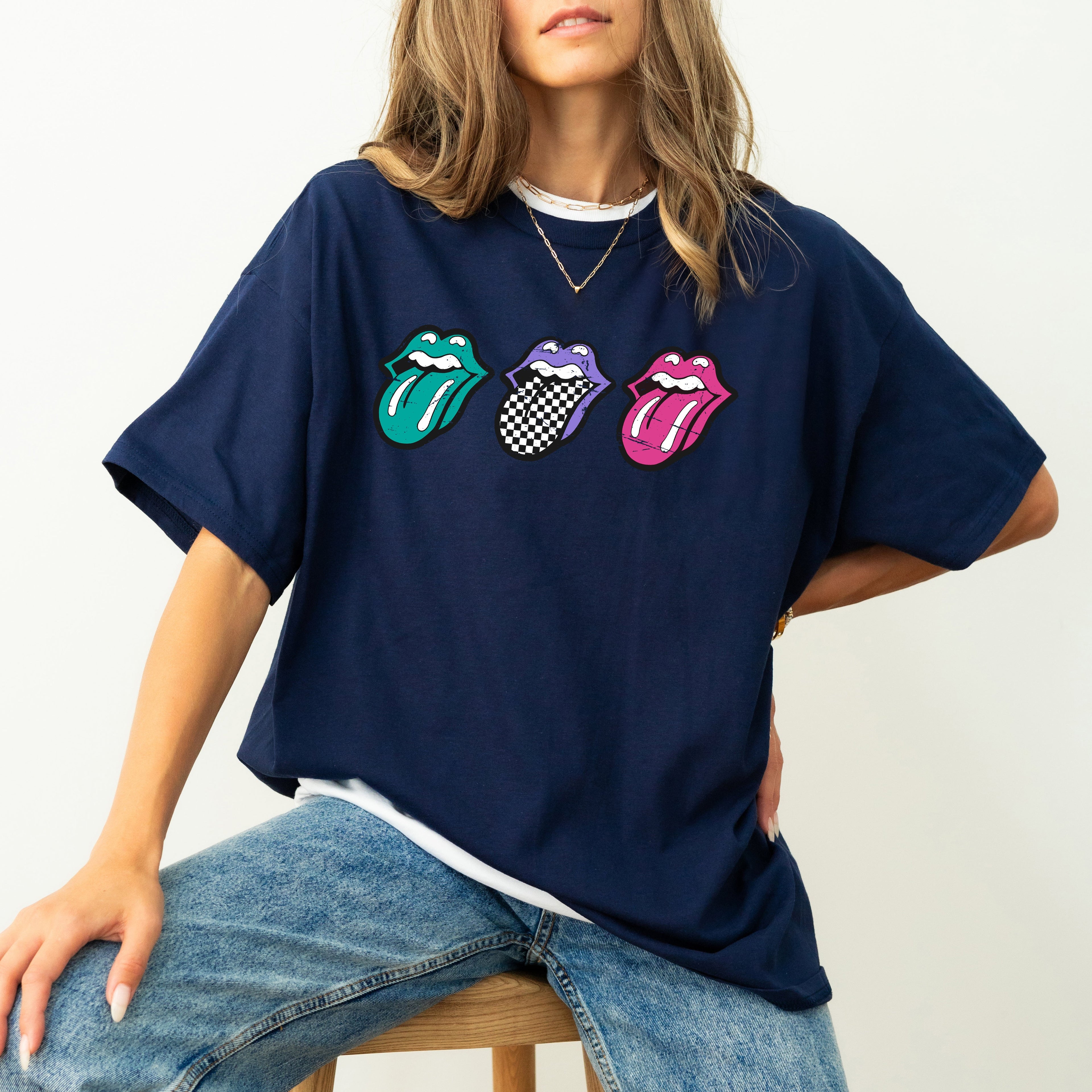 Checkered Rock Tongues Retro Lips Concert Tee Classic Rock Edition Comfort Colors Tee
