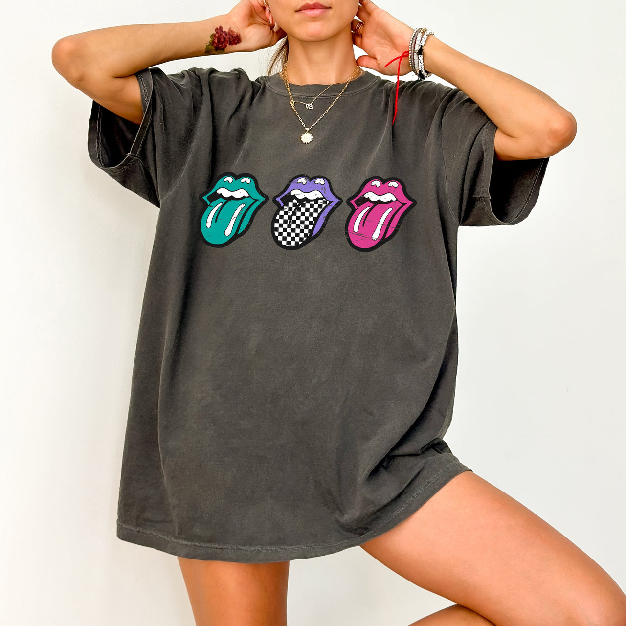 Checkered Rock Tongues Retro Lips Concert Tee Classic Rock Edition Comfort Colors Tee