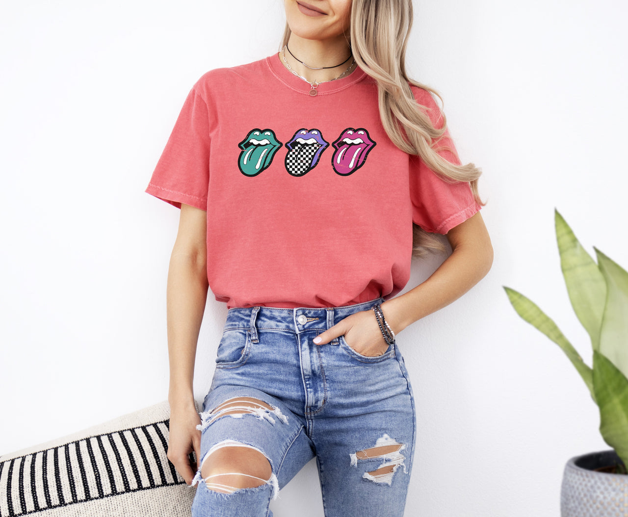 Checkered Rock Tongues Retro Lips Concert Tee Classic Rock Edition Comfort Colors Tee