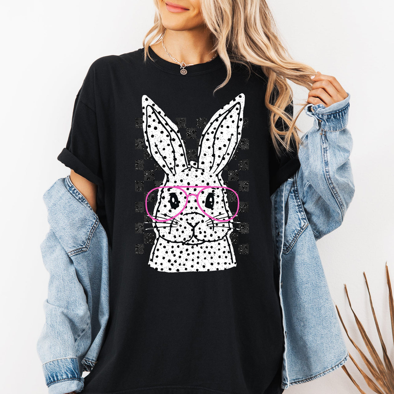 Checkered Retro Polka Dot Easter Bunny Jesus Holiday Print Collection Comfort Colors Tee