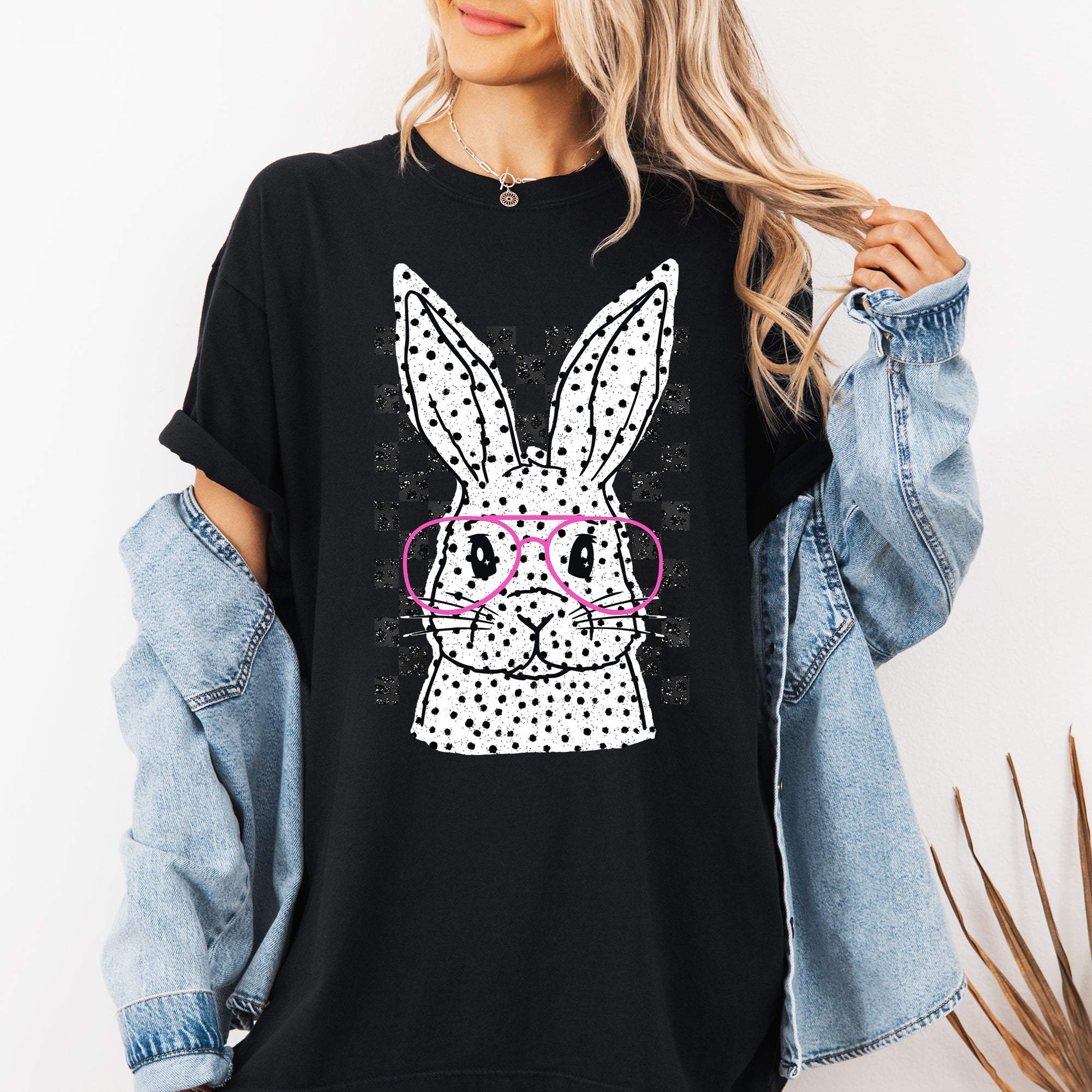Checkered Retro Polka Dot Easter Bunny Jesus Holiday Print Collection Comfort Colors Tee