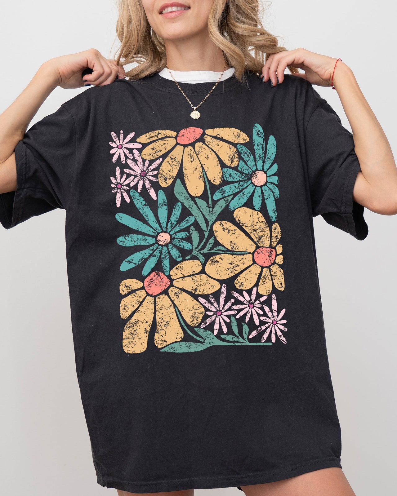 Chic Gorgeous Abstract Flowers Boho Floral Design Summer Vibes Gardening Festival Nature Comfort Colors Tee