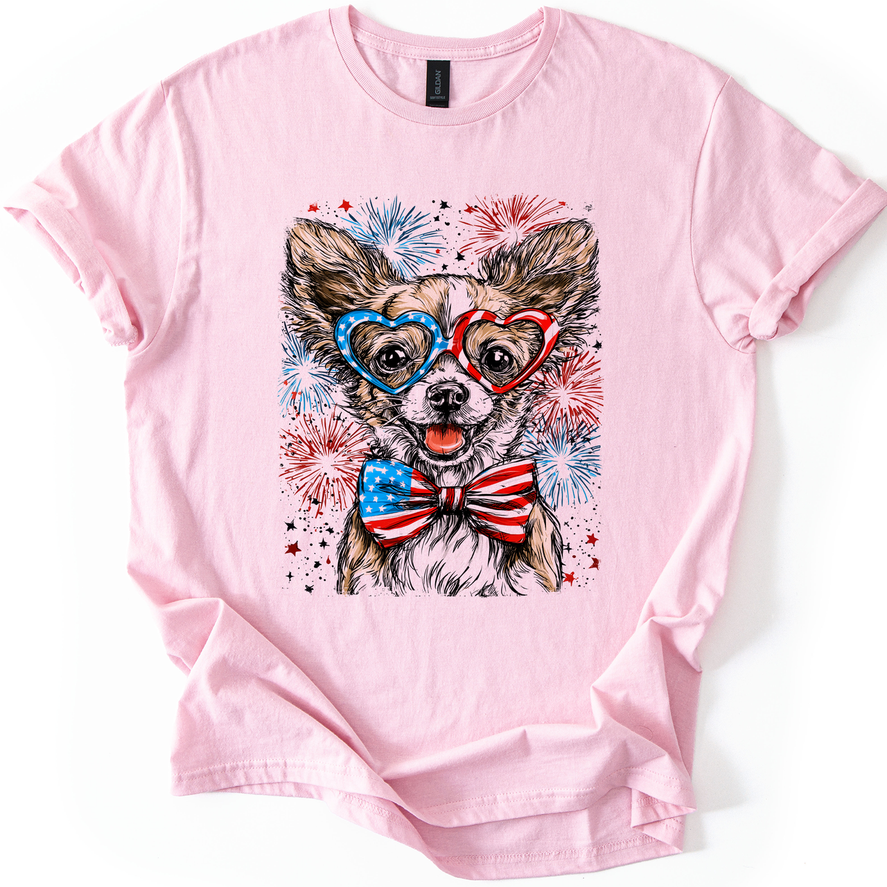 Chihuahua Patriotic Dog USA Flags Red White Blue Star Spangled Pet Lover 4th of July Graphic Tee
