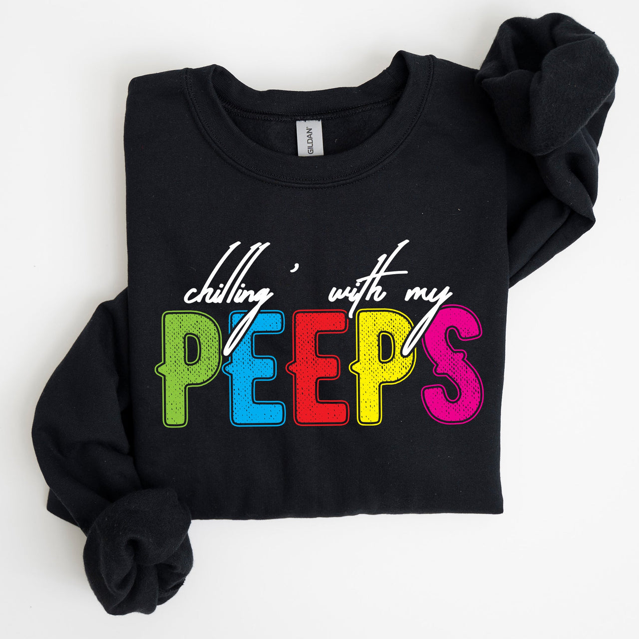 Chilling With My Peeps Easter Retro Candy Nostalgia Print Design Holiday Edition Sweatshirt